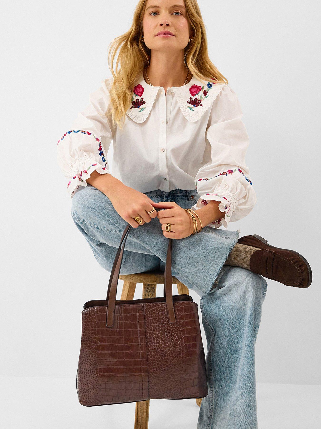 Image 1 of 1 of Accessorize Croc Effect Shoulder Bag - Brown