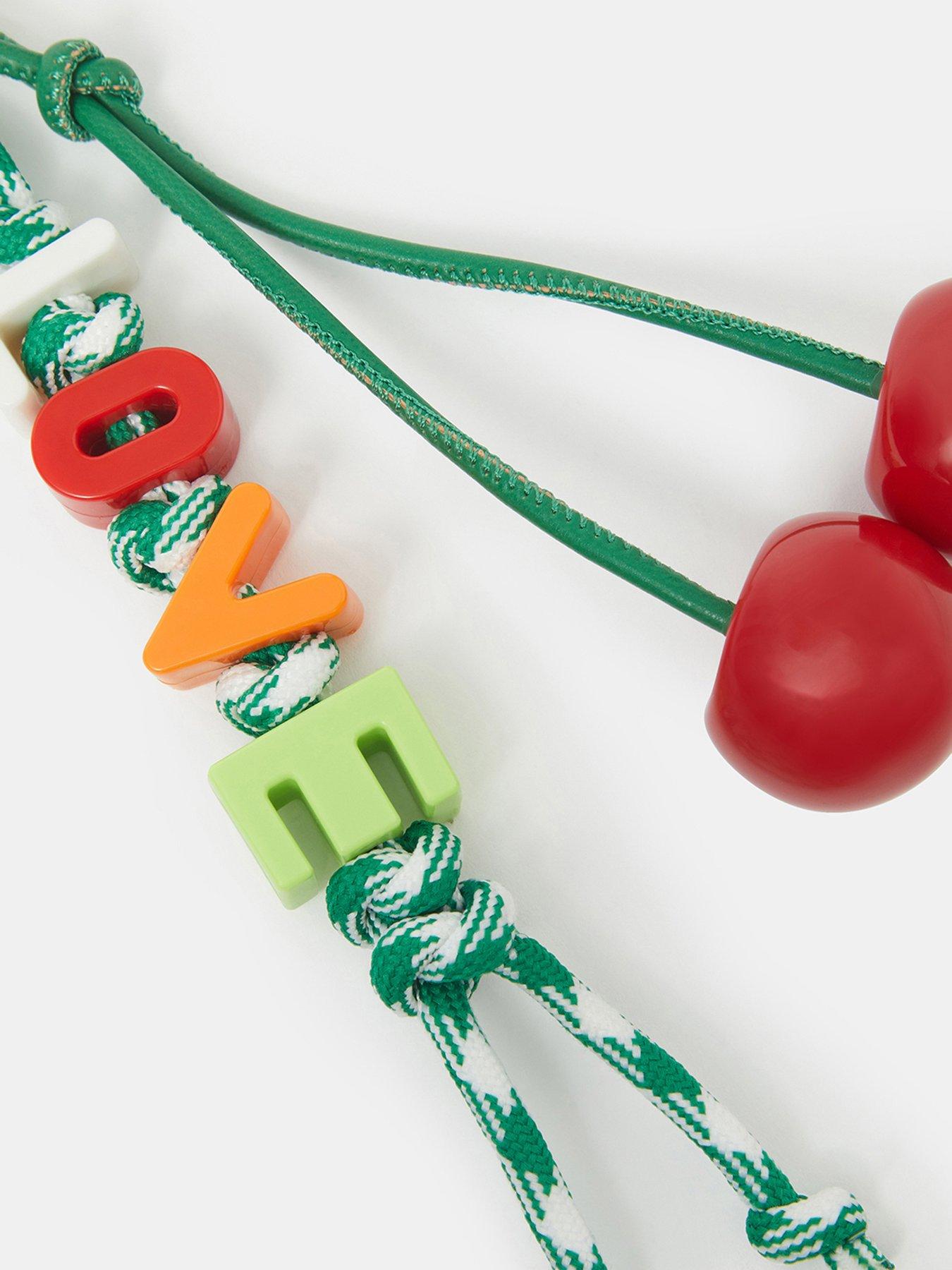 Image 2 of 3 of Accessorize Cherry Bag Charm with LOVE Letter Beads - Green