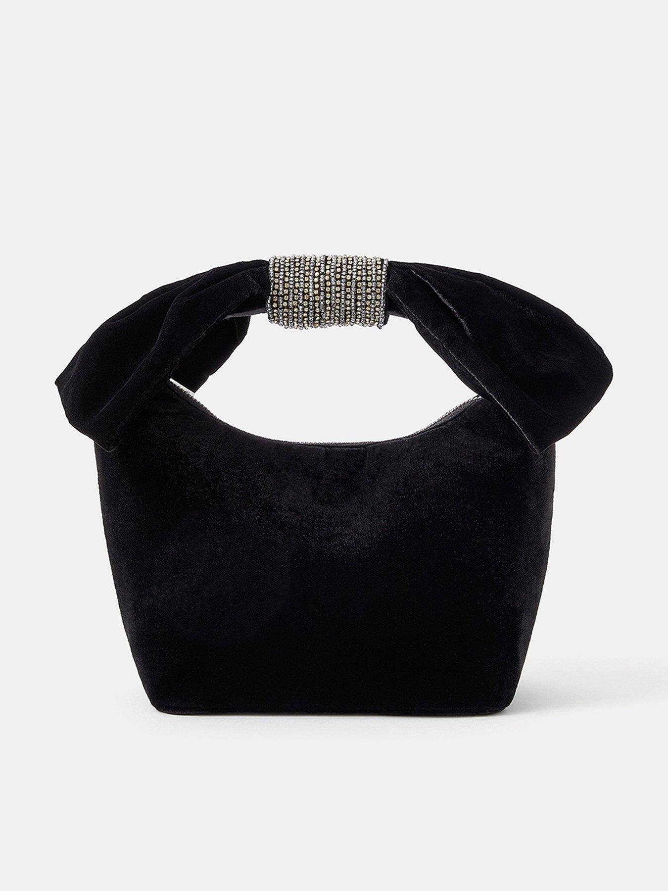 Image 1 of 4 of Accessorize Velvet Bow Handheld Evening Bag - Black
