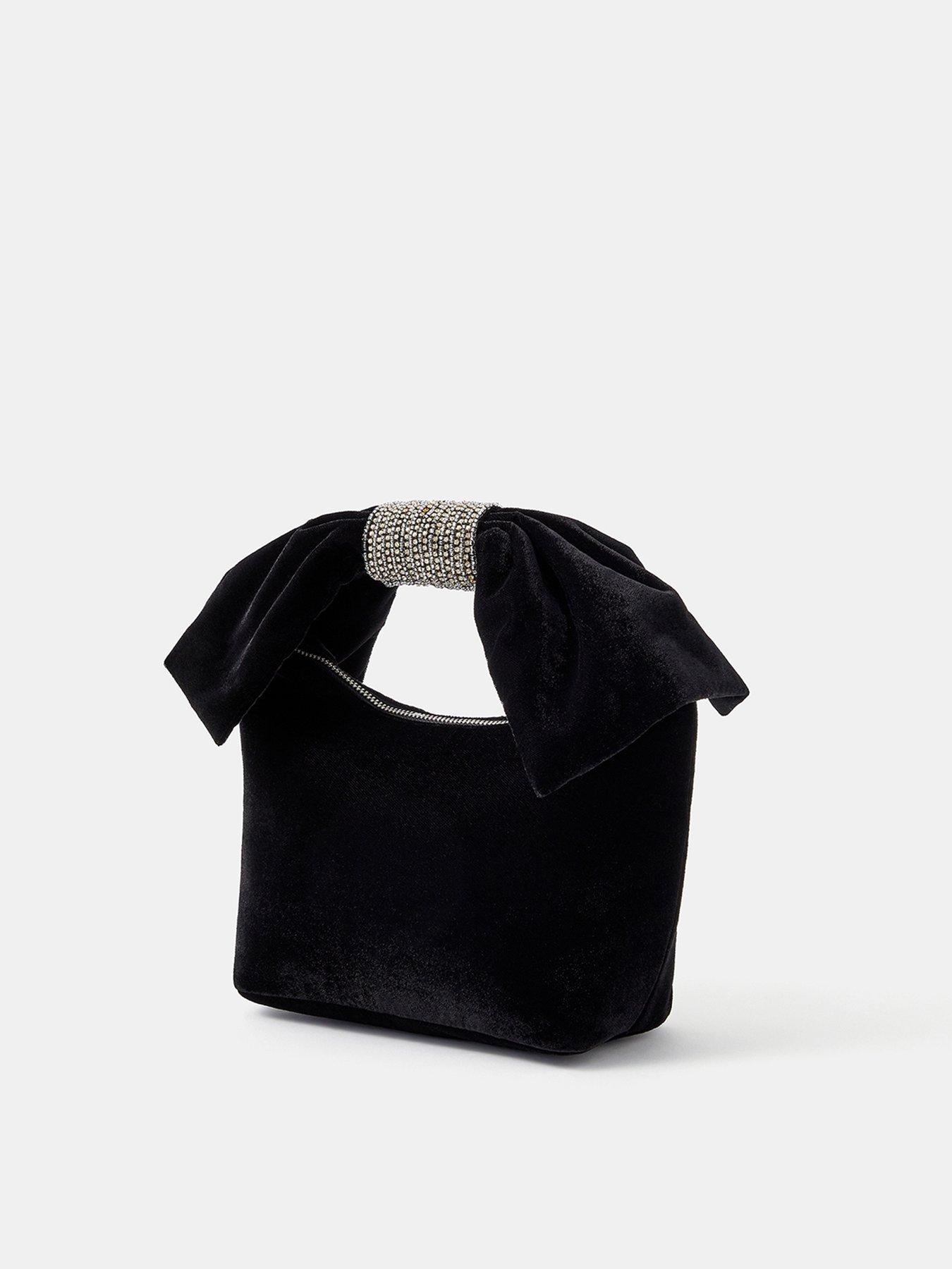 Image 2 of 4 of Accessorize Velvet Bow Handheld Evening Bag - Black