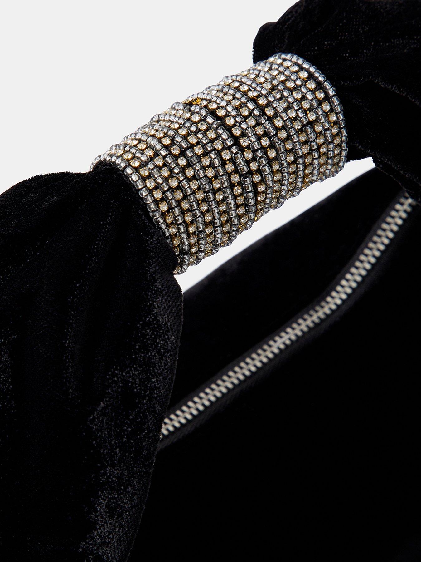 Image 3 of 4 of Accessorize Velvet Bow Handheld Evening Bag - Black