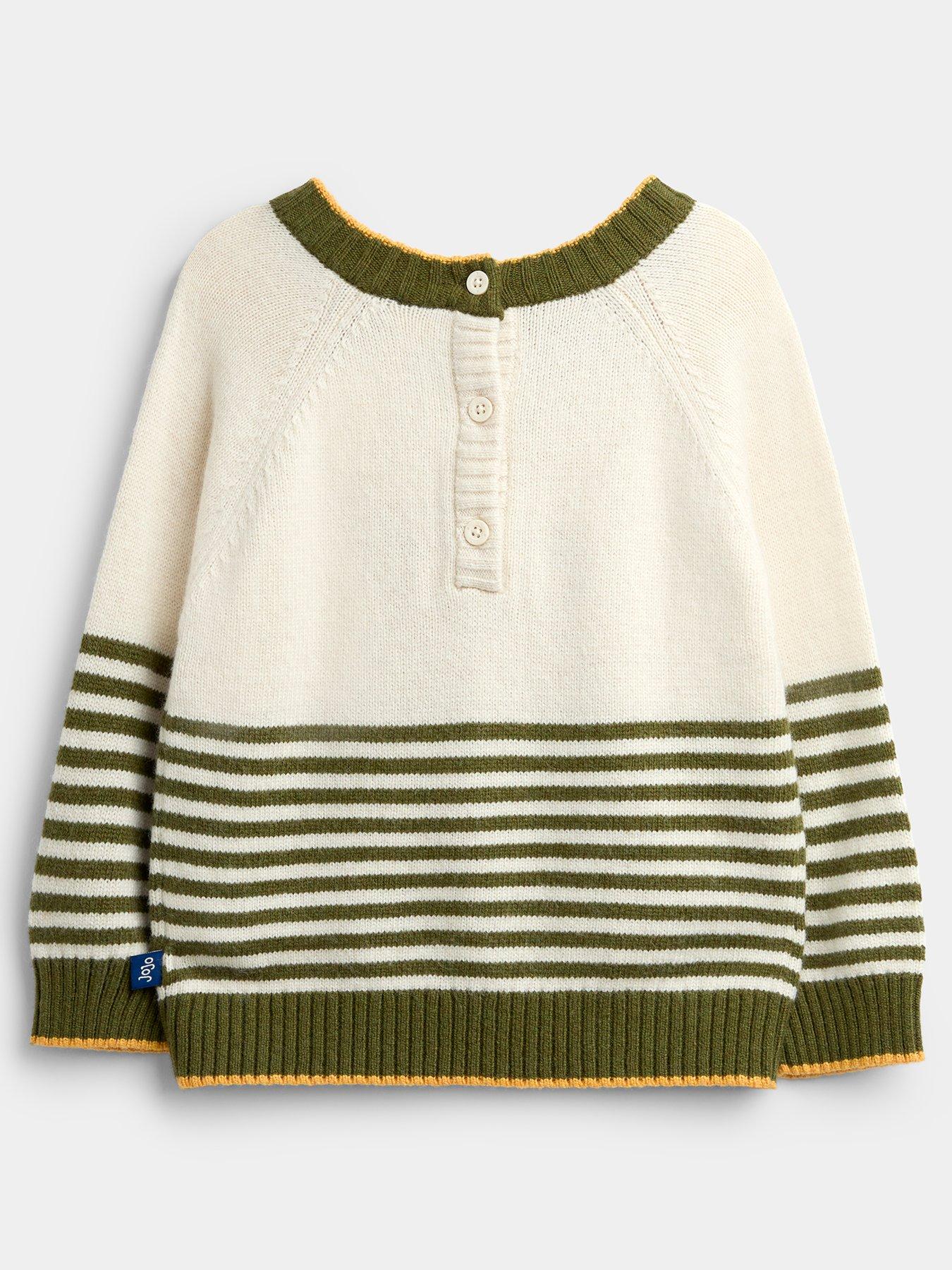 Image 2 of 4 of JoJo Maman Bebe Toddler Boys Bear Applique Stripe Knitted Jumper - Beige