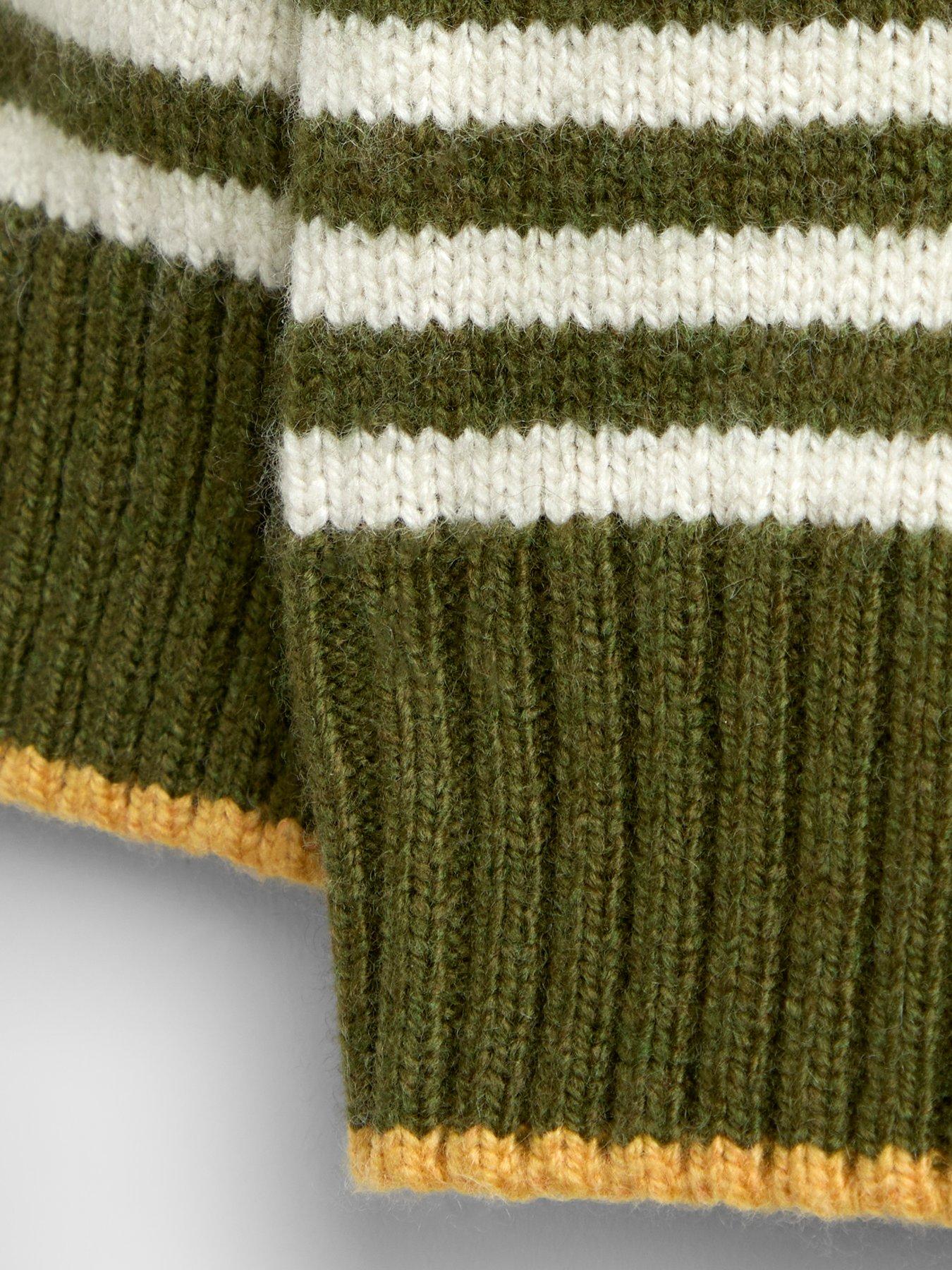 Image 3 of 4 of JoJo Maman Bebe Toddler Boys Bear Applique Stripe Knitted Jumper - Beige