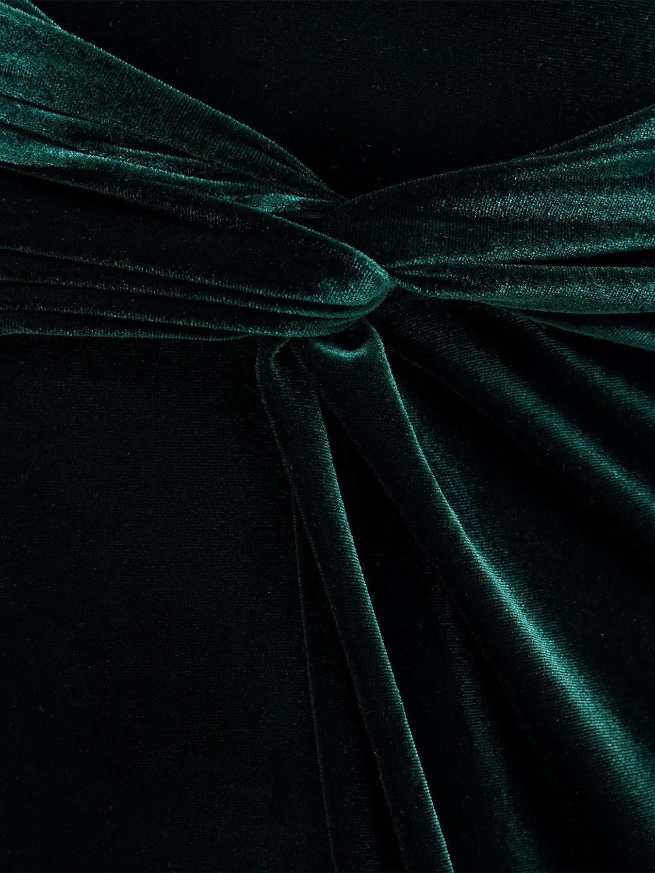 Image 6 of 6 of New Look Womens Off Shoulder Velvet Twist Front Dress - Green