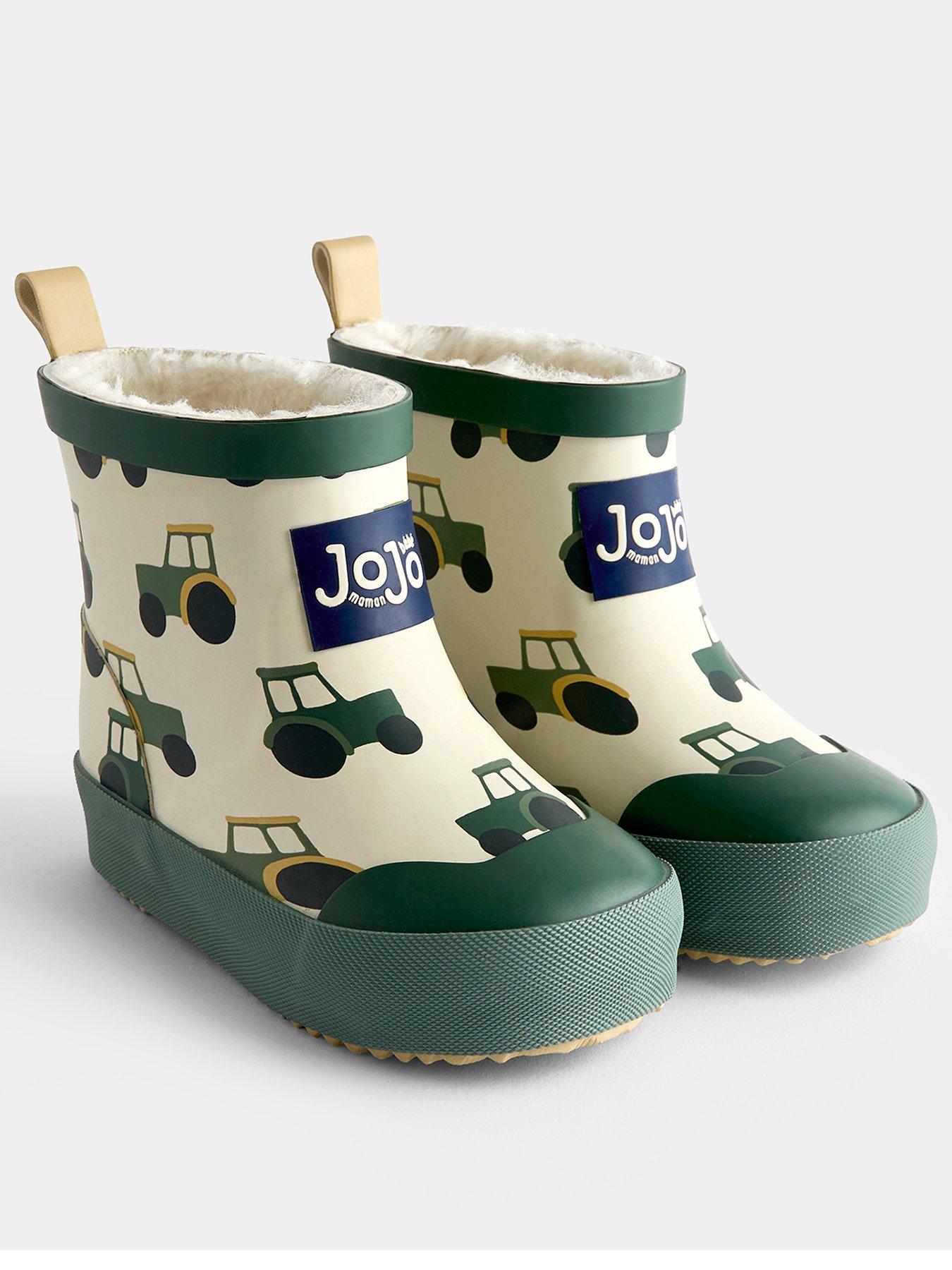Image 1 of 4 of JoJo Maman Bebe Boys Tractor Print Cosy Lined Short Wellies - Khaki
