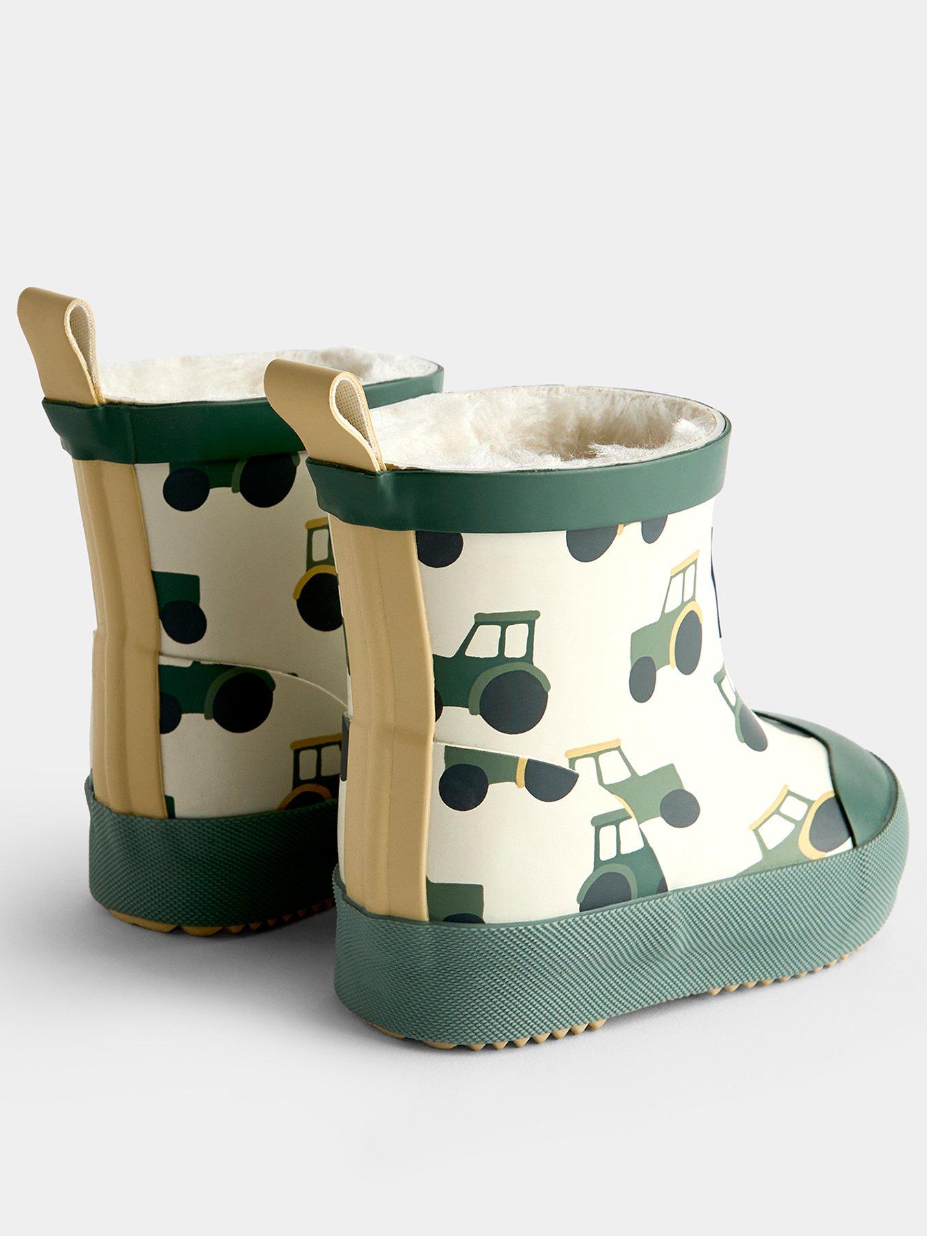 Image 2 of 4 of JoJo Maman Bebe Boys Tractor Print Cosy Lined Short Wellies - Khaki