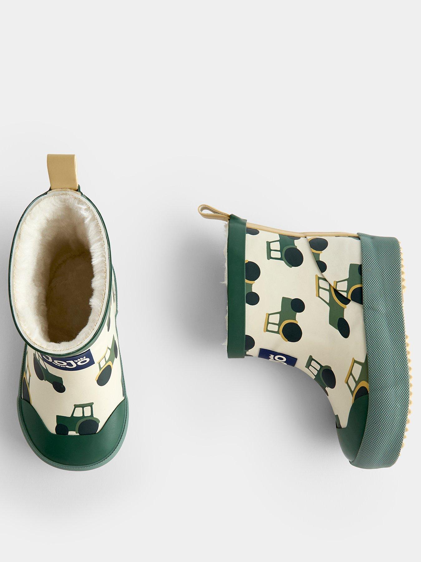 Image 3 of 4 of JoJo Maman Bebe Boys Tractor Print Cosy Lined Short Wellies - Khaki