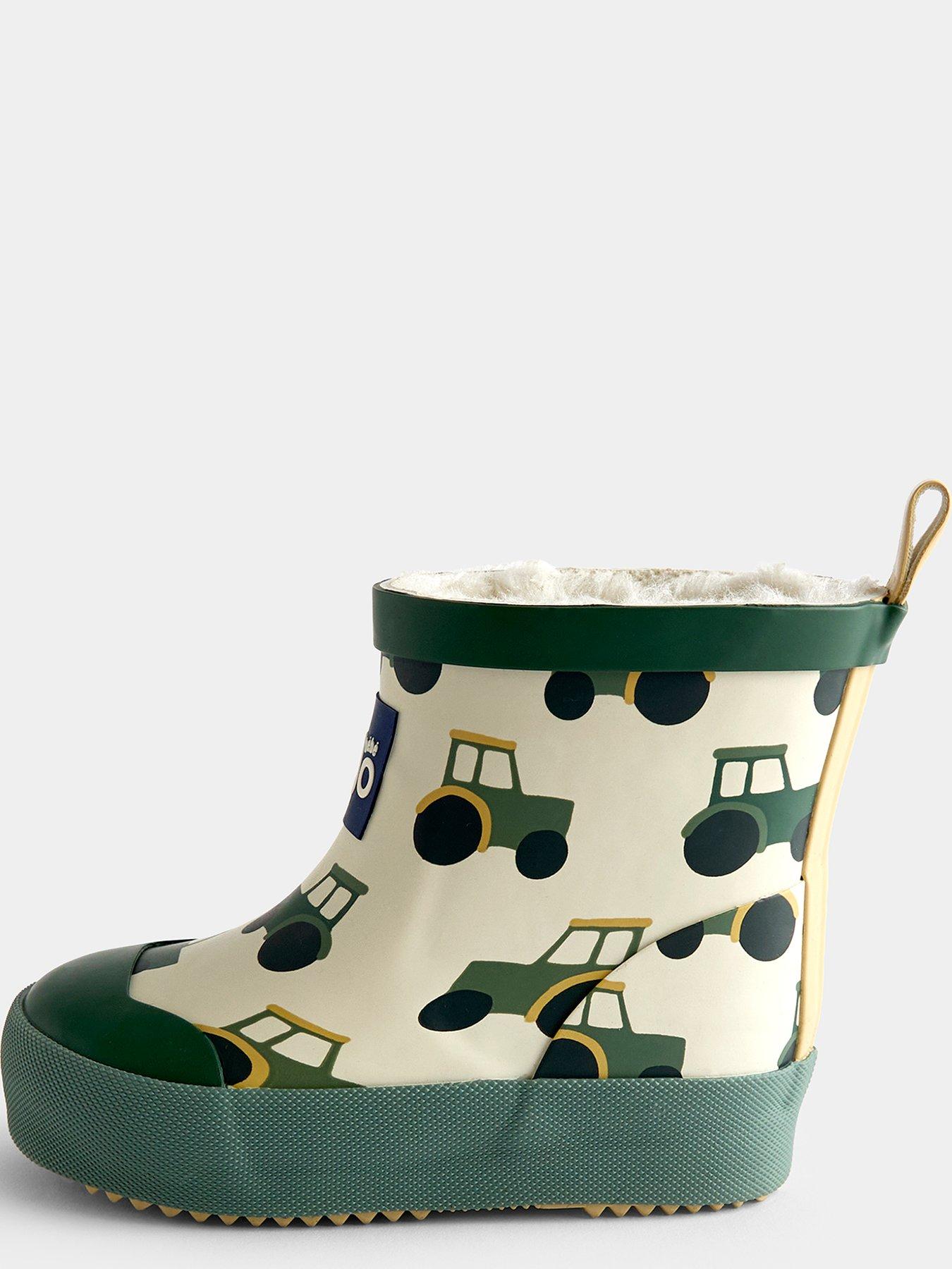 Image 4 of 4 of JoJo Maman Bebe Boys Tractor Print Cosy Lined Short Wellies - Khaki