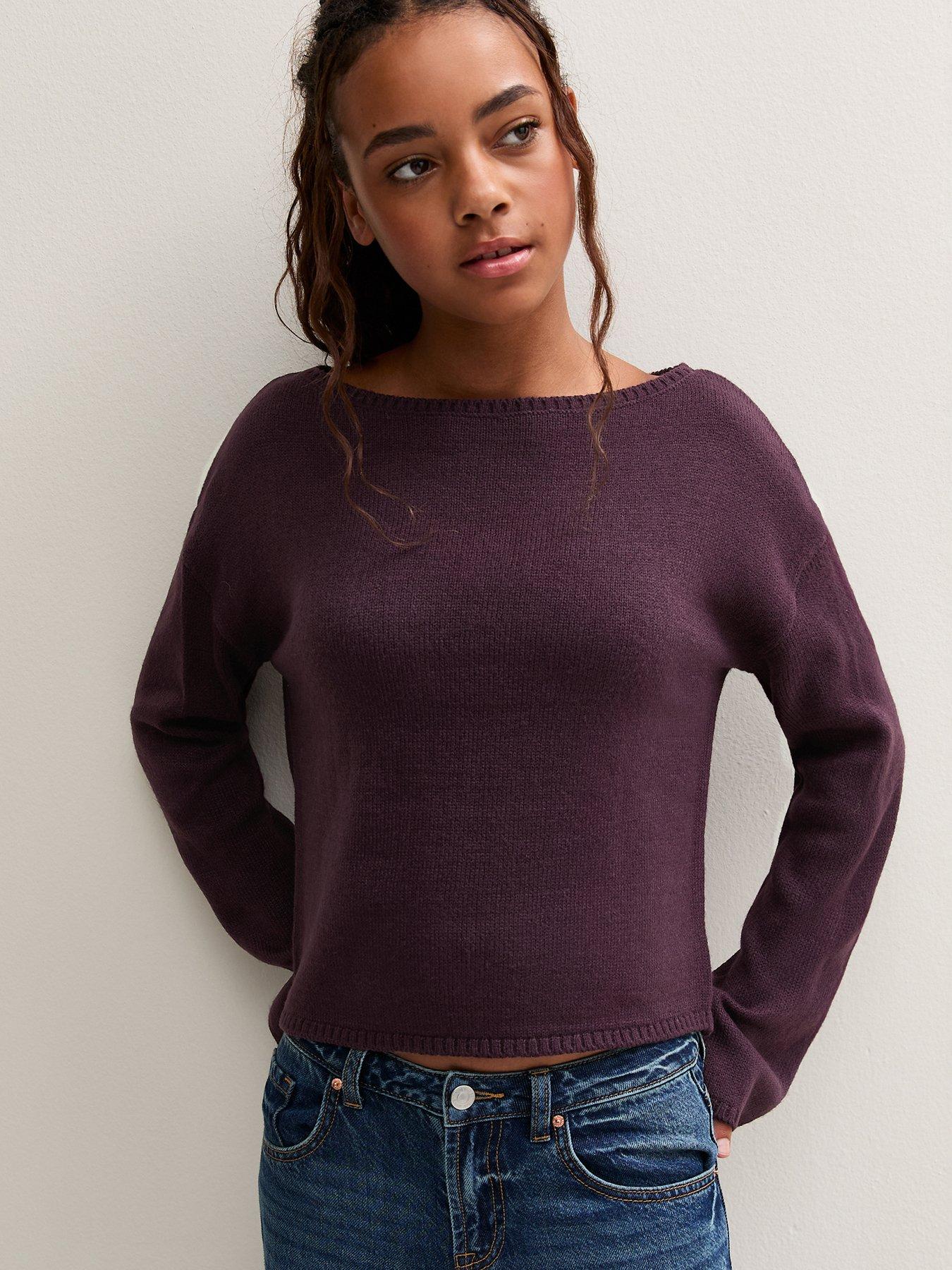 Image 1 of 5 of New Look 915 Girls Dark Purple Knitted Slash Neck Jumper