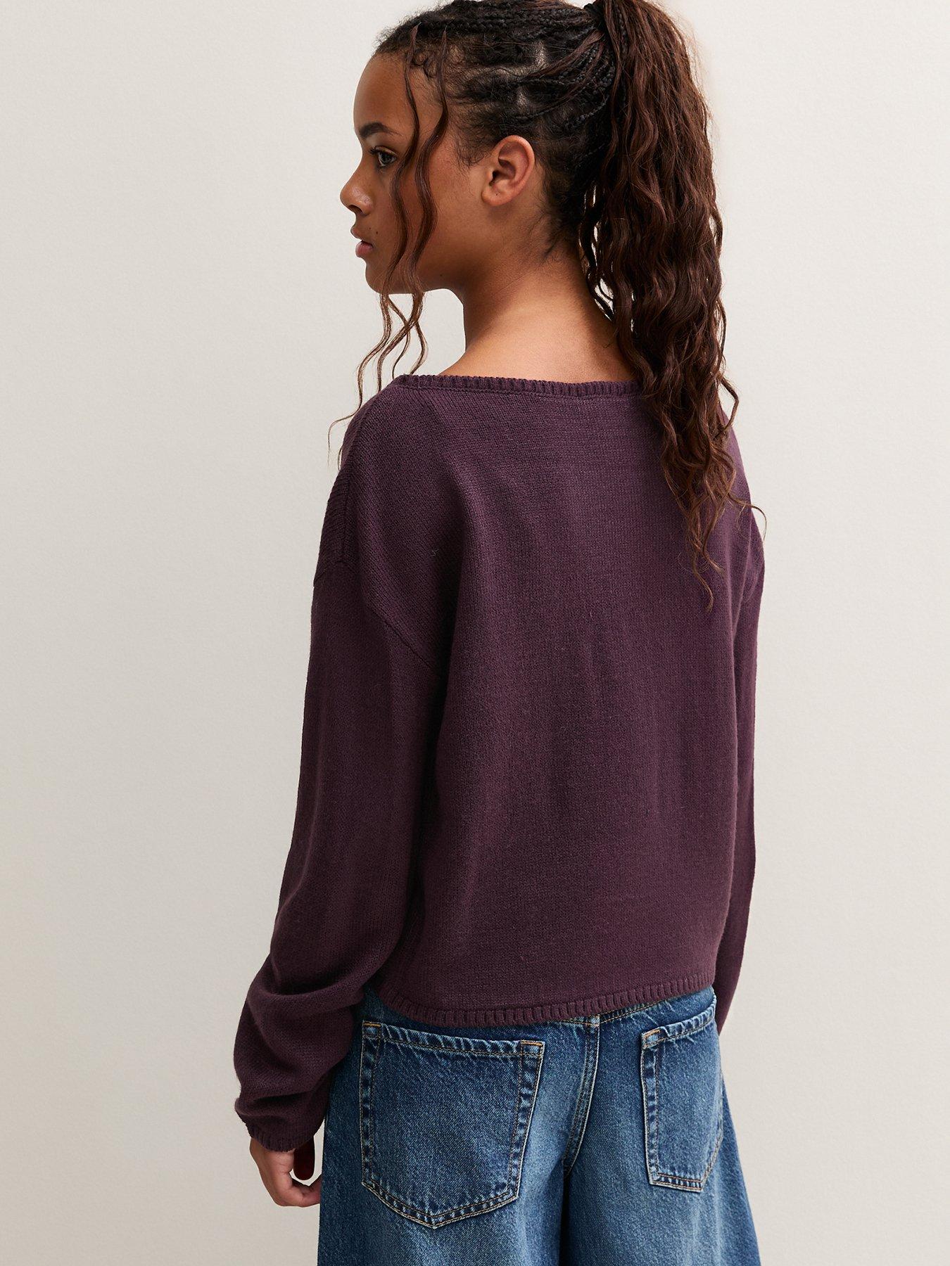 Image 2 of 5 of New Look 915 Girls Dark Purple Knitted Slash Neck Jumper