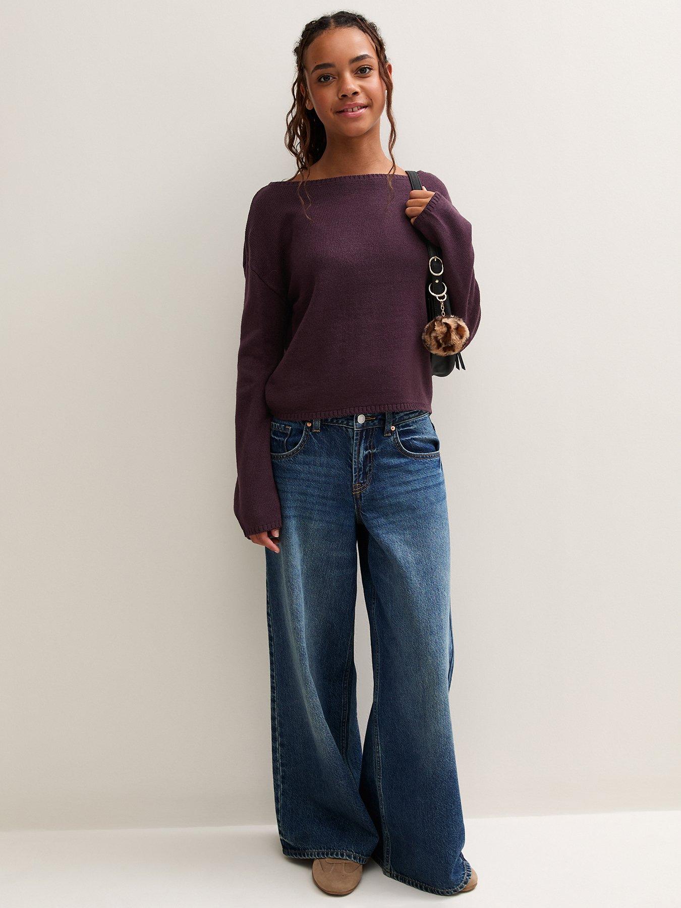 Image 3 of 5 of New Look 915 Girls Dark Purple Knitted Slash Neck Jumper