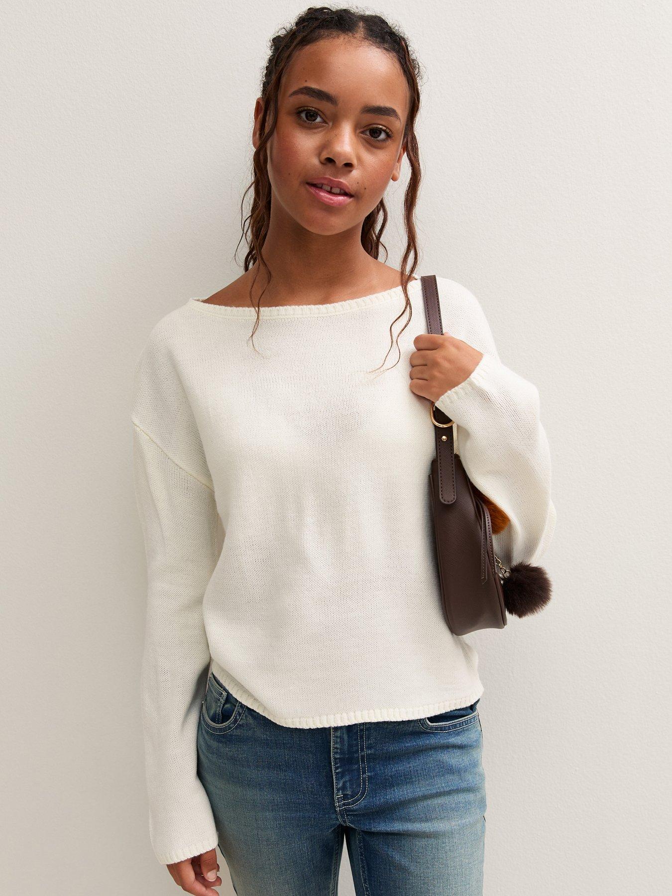 Image 1 of 5 of New Look 915 New Look 915 Girls Slash Neck Soft Knit Jumper - Off White