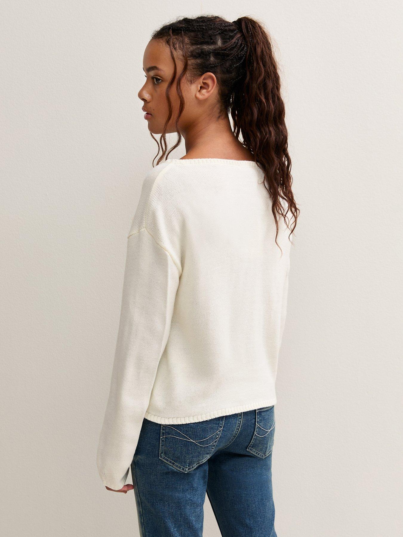 Image 2 of 5 of New Look 915 New Look 915 Girls Slash Neck Soft Knit Jumper - Off White