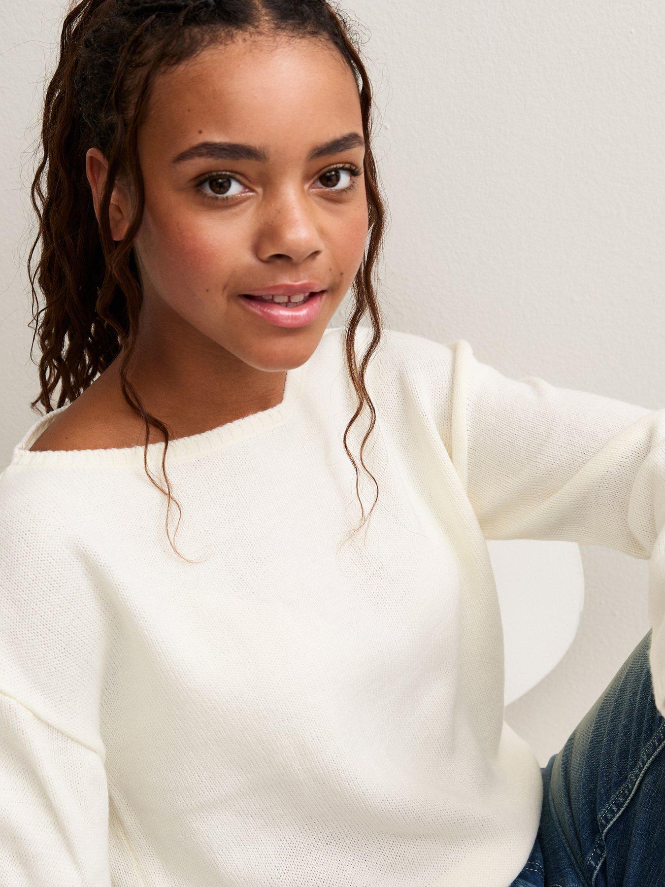 Image 4 of 5 of New Look 915 New Look 915 Girls Slash Neck Soft Knit Jumper - Off White