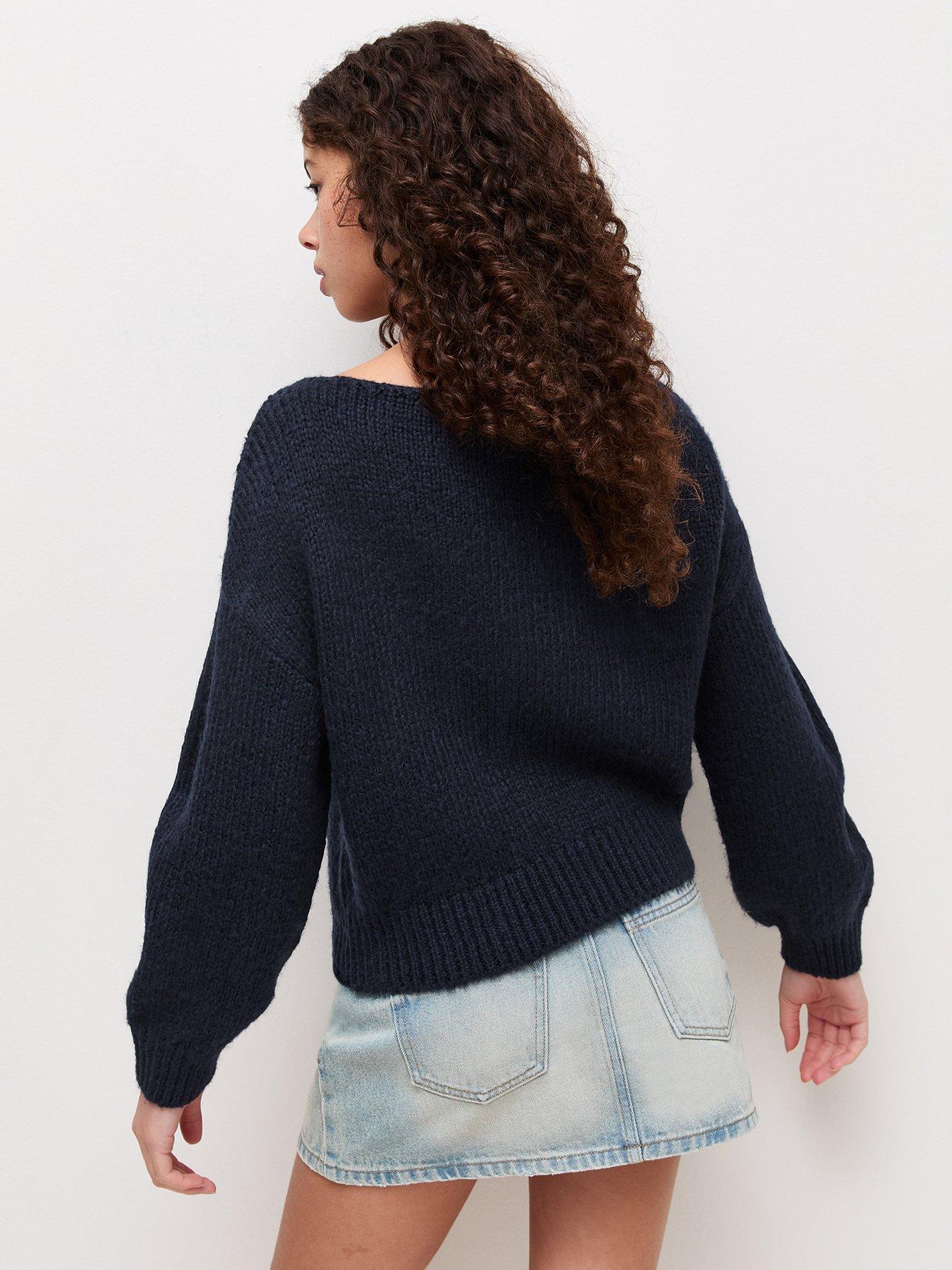 Image 2 of 6 of New Look 915 Girls Plaited Bow Knitted Jumper - Navy