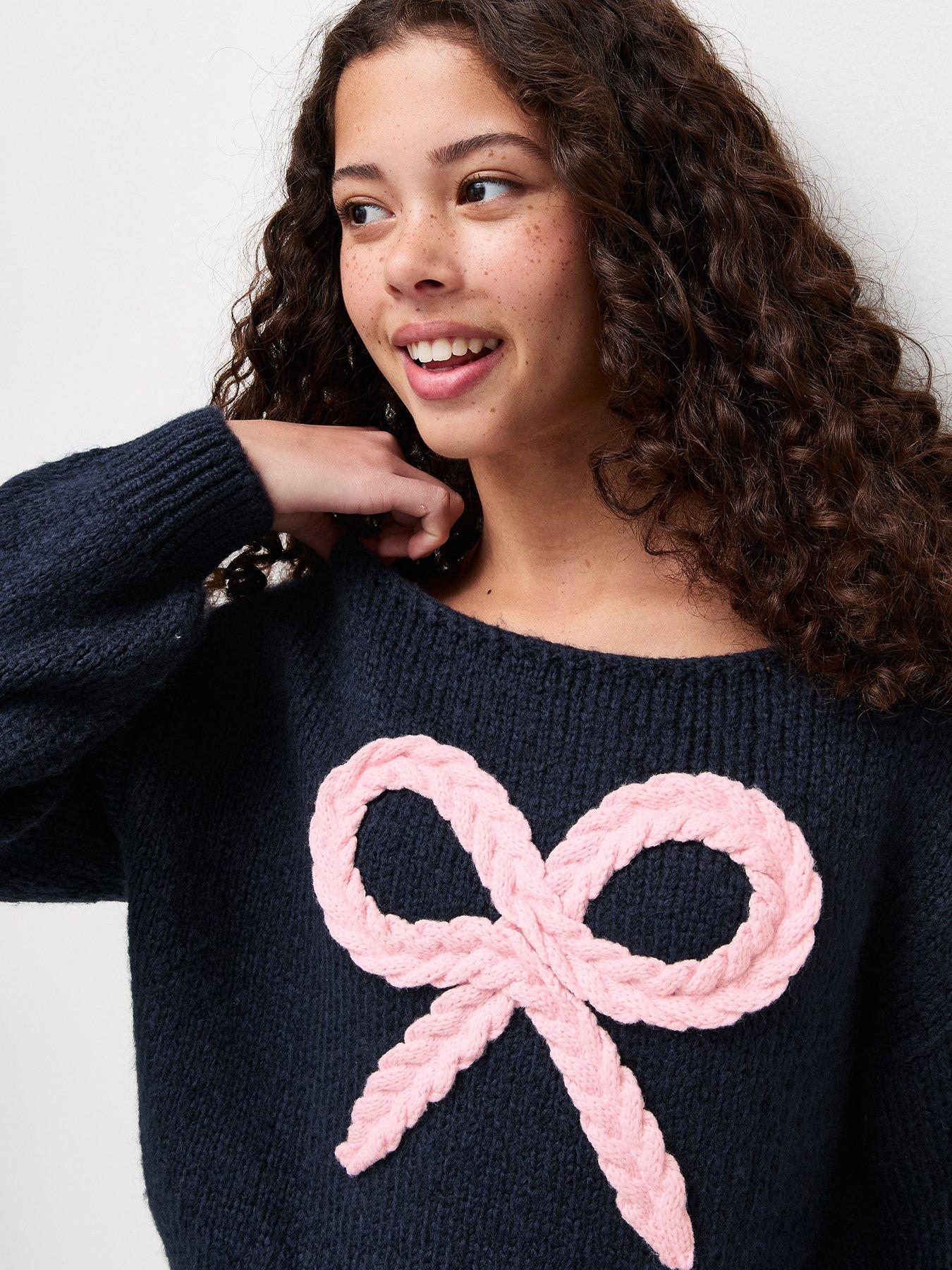 Image 4 of 6 of New Look 915 Girls Plaited Bow Knitted Jumper - Navy