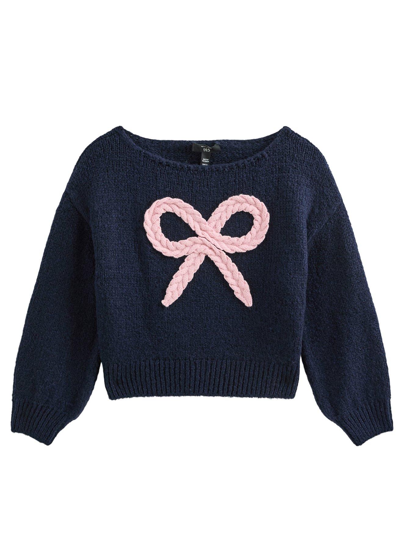 Image 5 of 6 of New Look 915 Girls Plaited Bow Knitted Jumper - Navy
