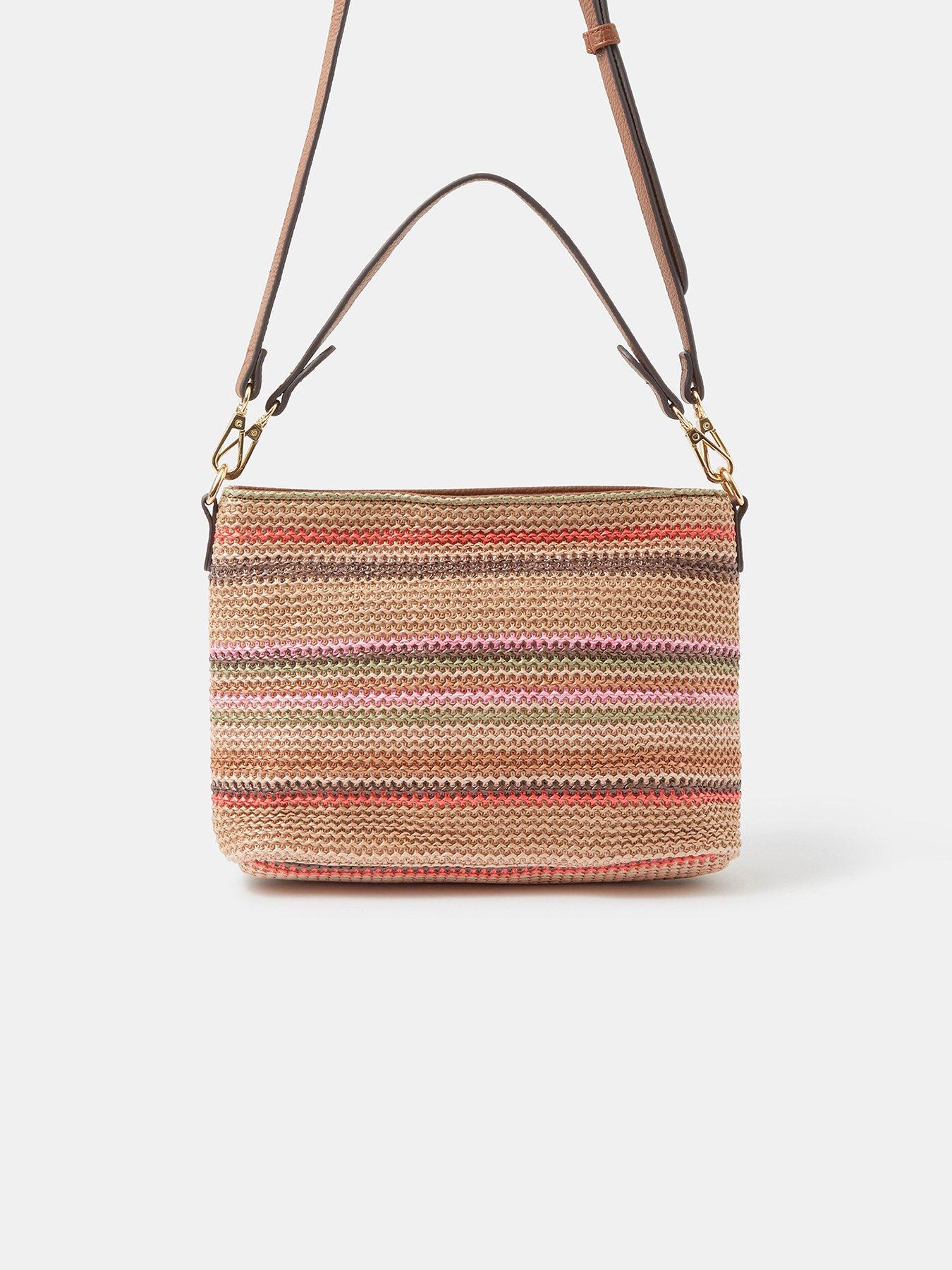 Accessorize Stripe Raffia Crossbody Bag - Multi