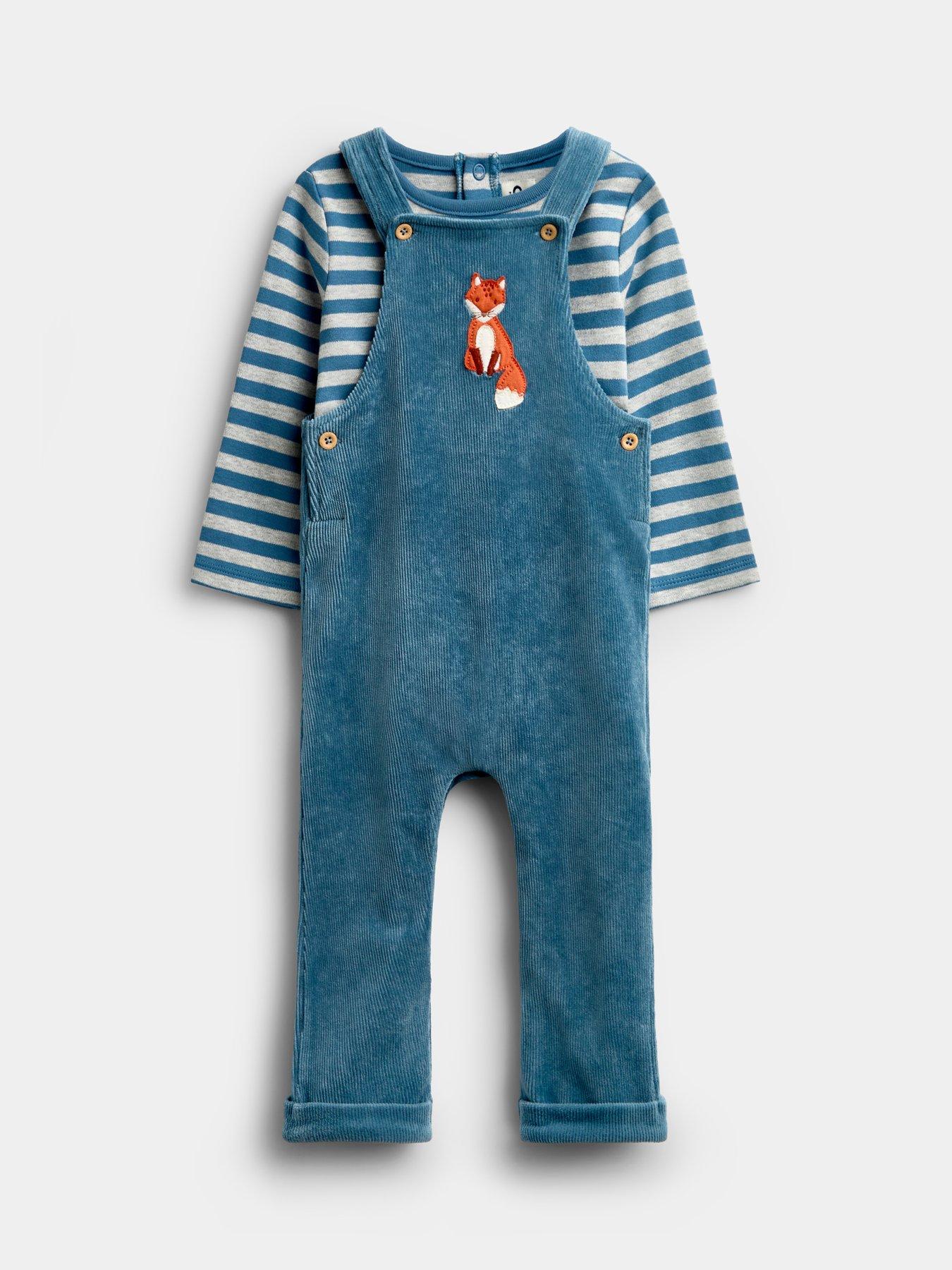 Image 1 of 6 of JoJo Maman Bebe Baby Boys Fox Dungaree Set - Blue