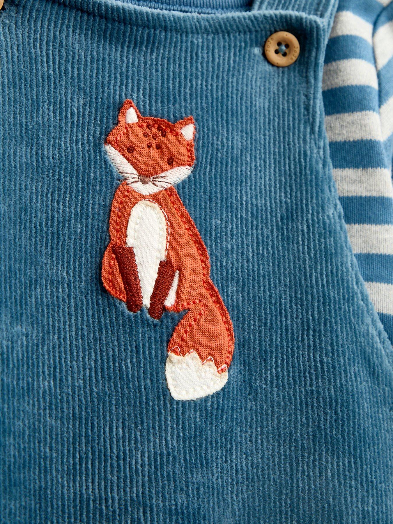 Image 2 of 6 of JoJo Maman Bebe Baby Boys Fox Dungaree Set - Blue