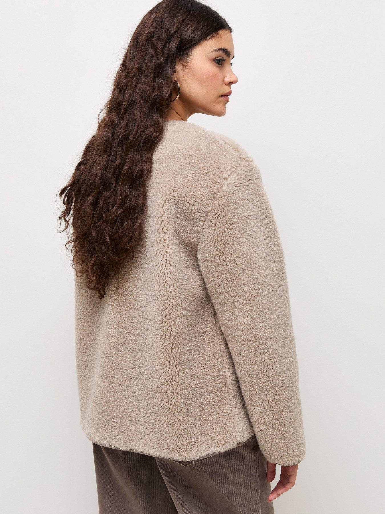 Image 2 of 5 of New Look Womens Boxy Borg Button Through Jacket - Brown
