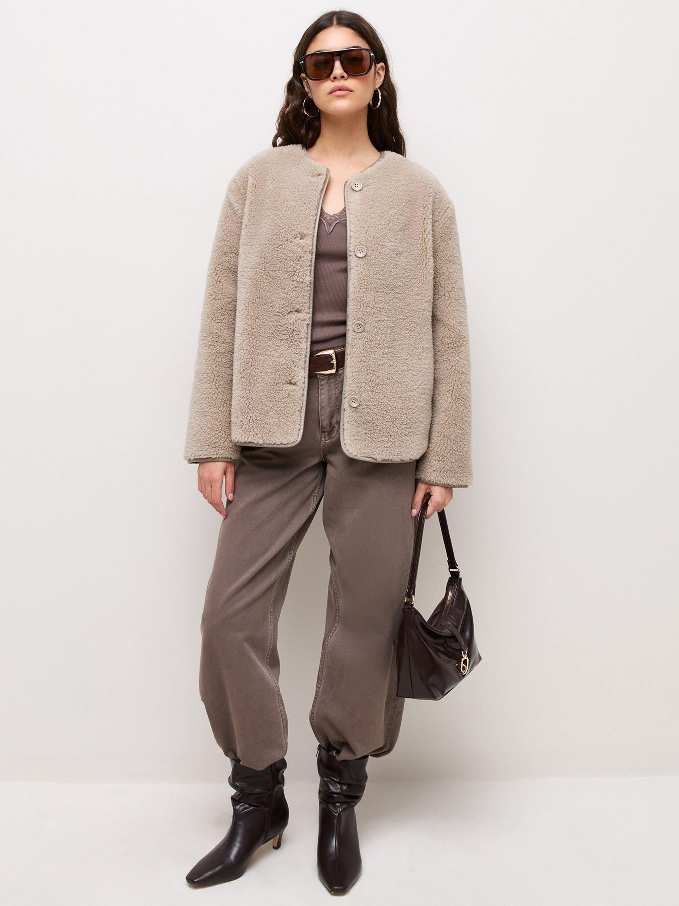 Image 3 of 5 of New Look Womens Boxy Borg Button Through Jacket - Brown