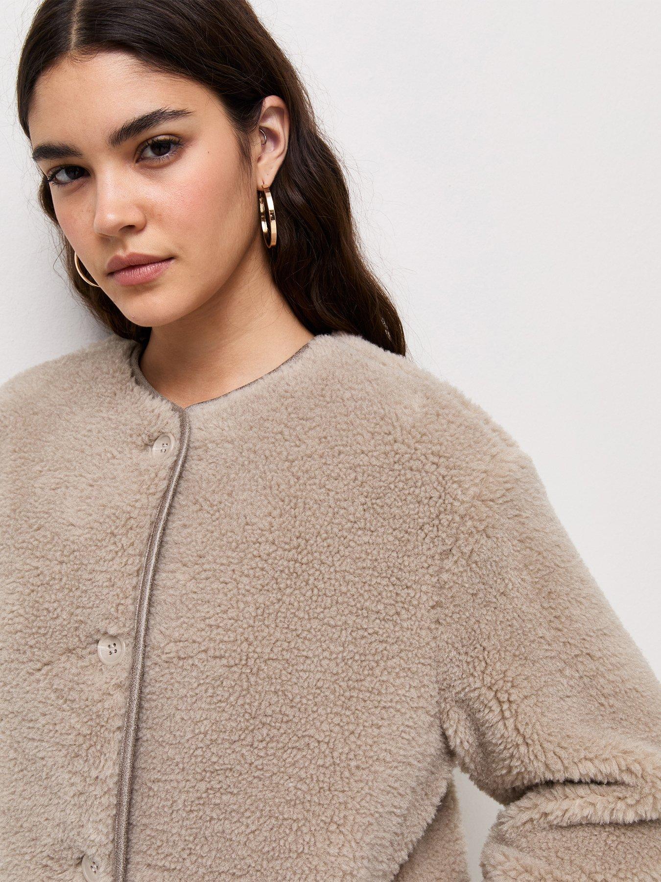 Image 4 of 5 of New Look Womens Boxy Borg Button Through Jacket - Brown