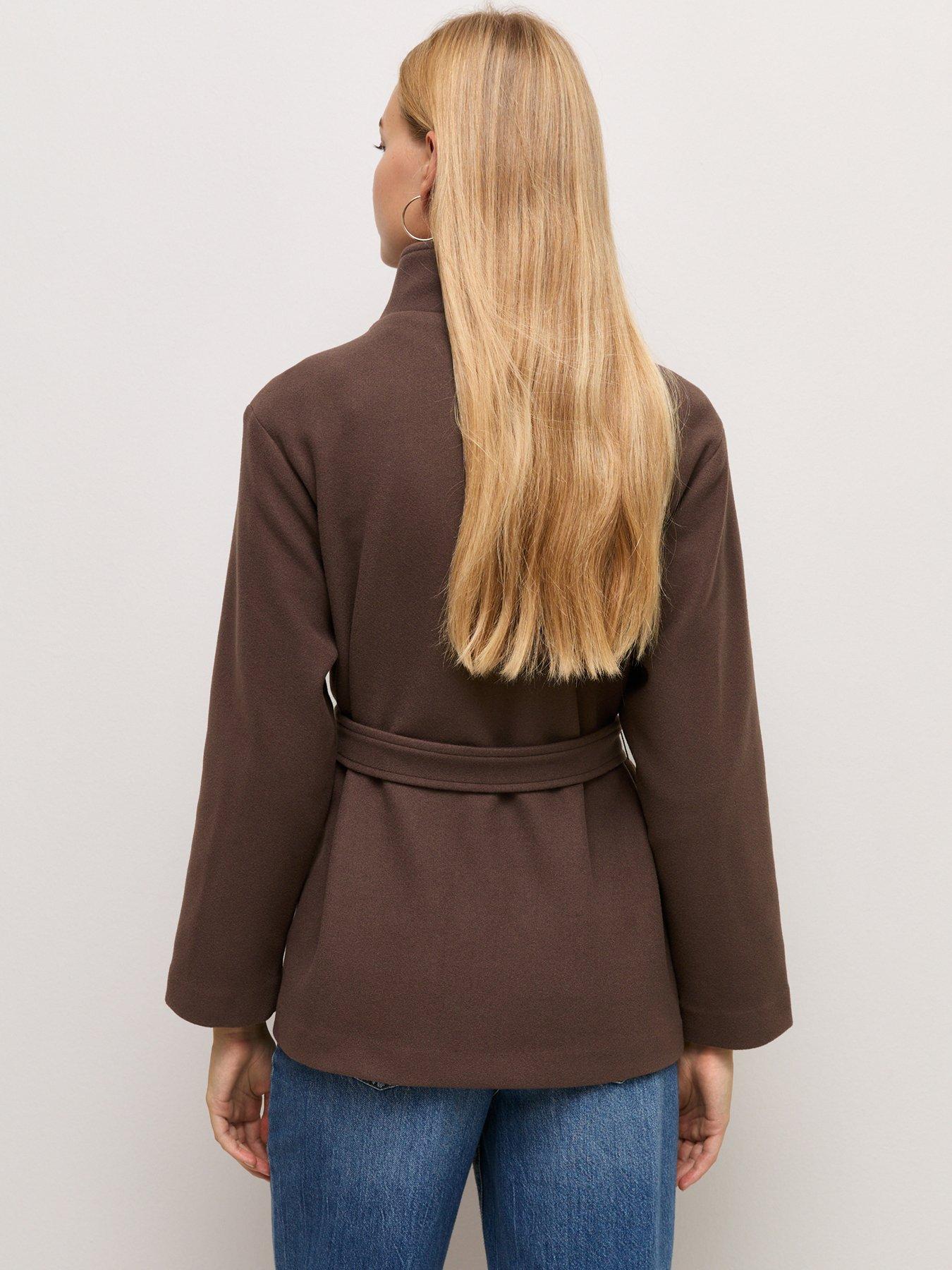 Image 2 of 5 of New Look Womens High Neck Belted Jacket - Brown