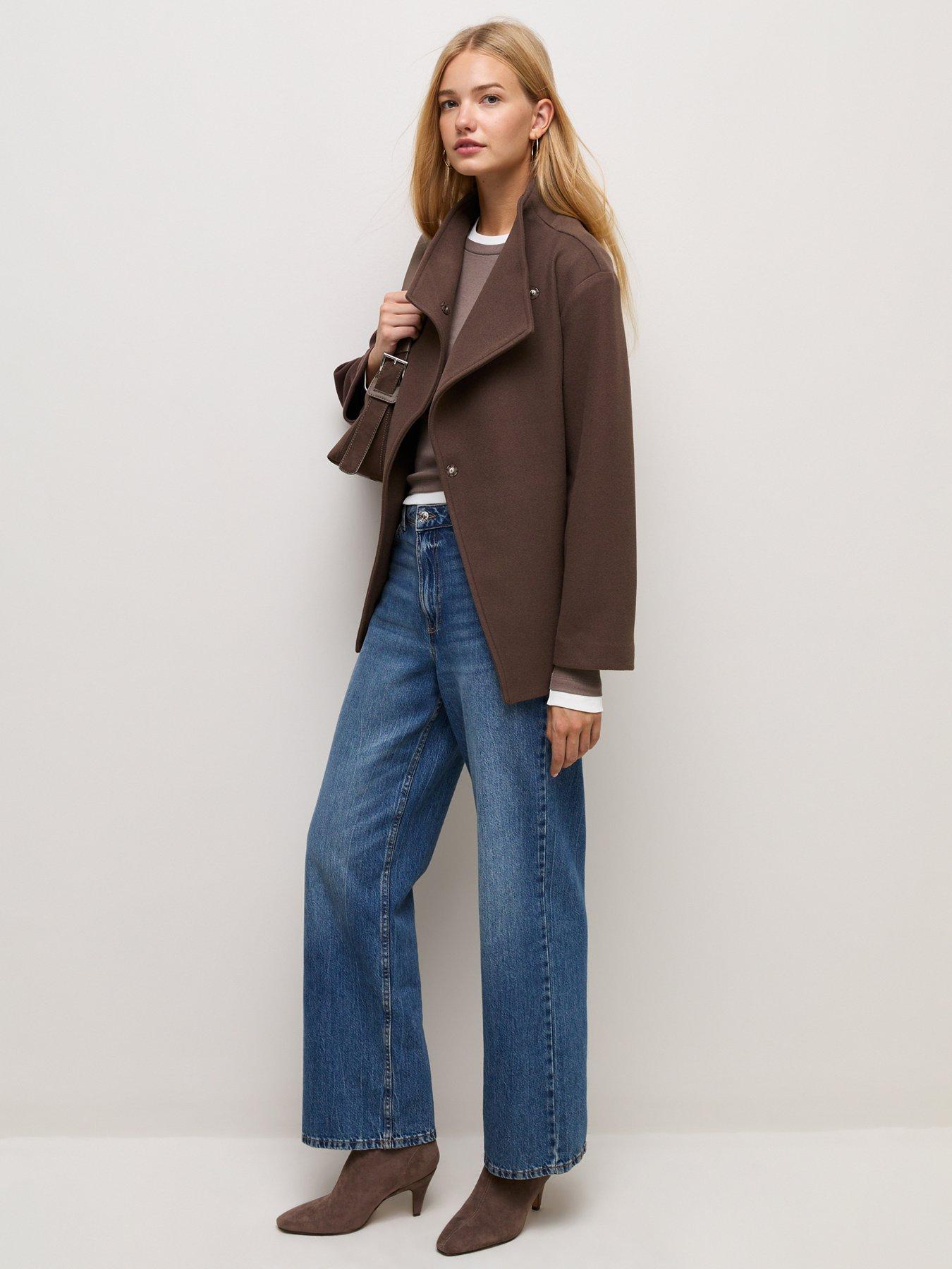 Image 3 of 5 of New Look Womens High Neck Belted Jacket - Brown