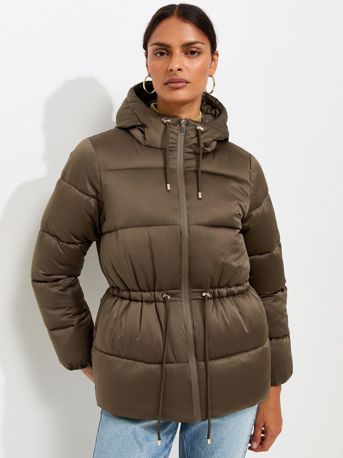 New Look Drawstring Waist Quilted Puffer Jacket - Green