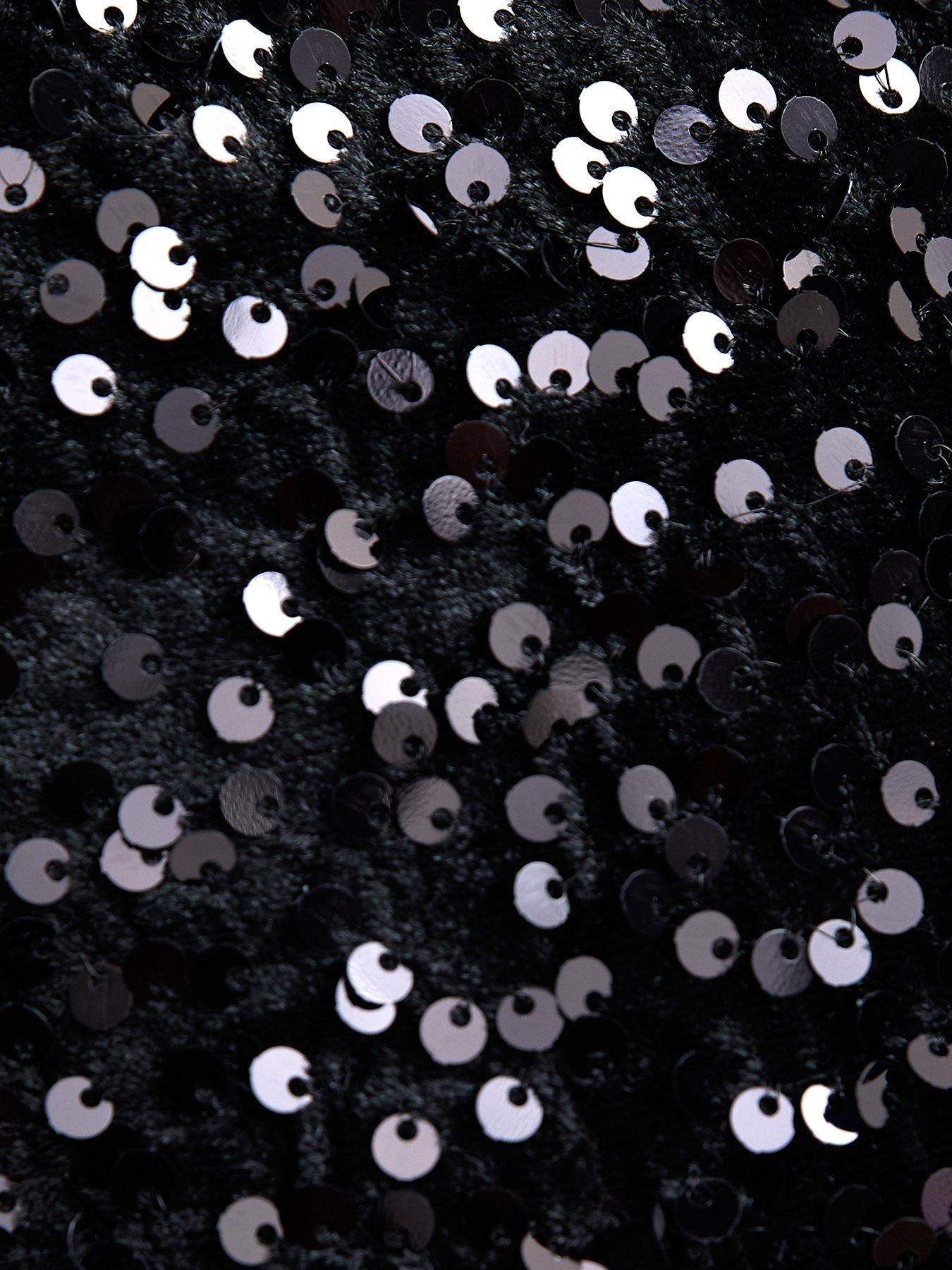 Image 5 of 5 of New Look Petite Black Sequin Short Sleeve Mini Shift Dress