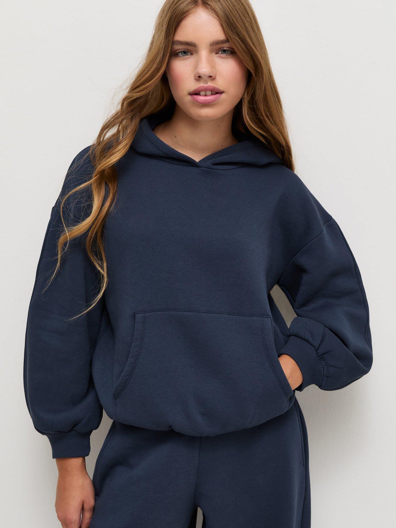 Image 1 of 5 of New Look 915 Girls Oversized Bubble Hem Hoodie - Navy
