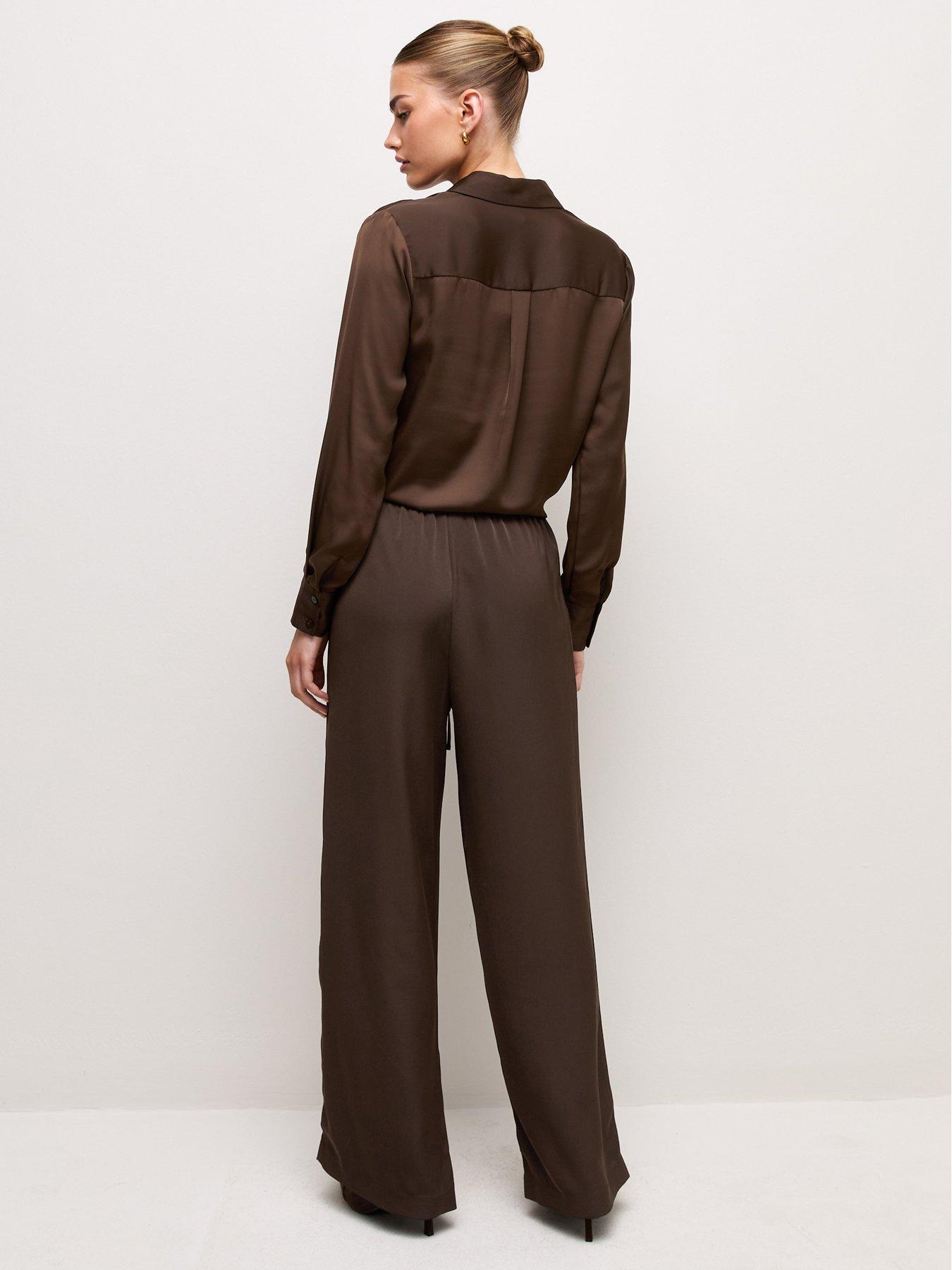 Image 2 of 5 of New Look Women's Satin Wide Leg Trousers - Brown