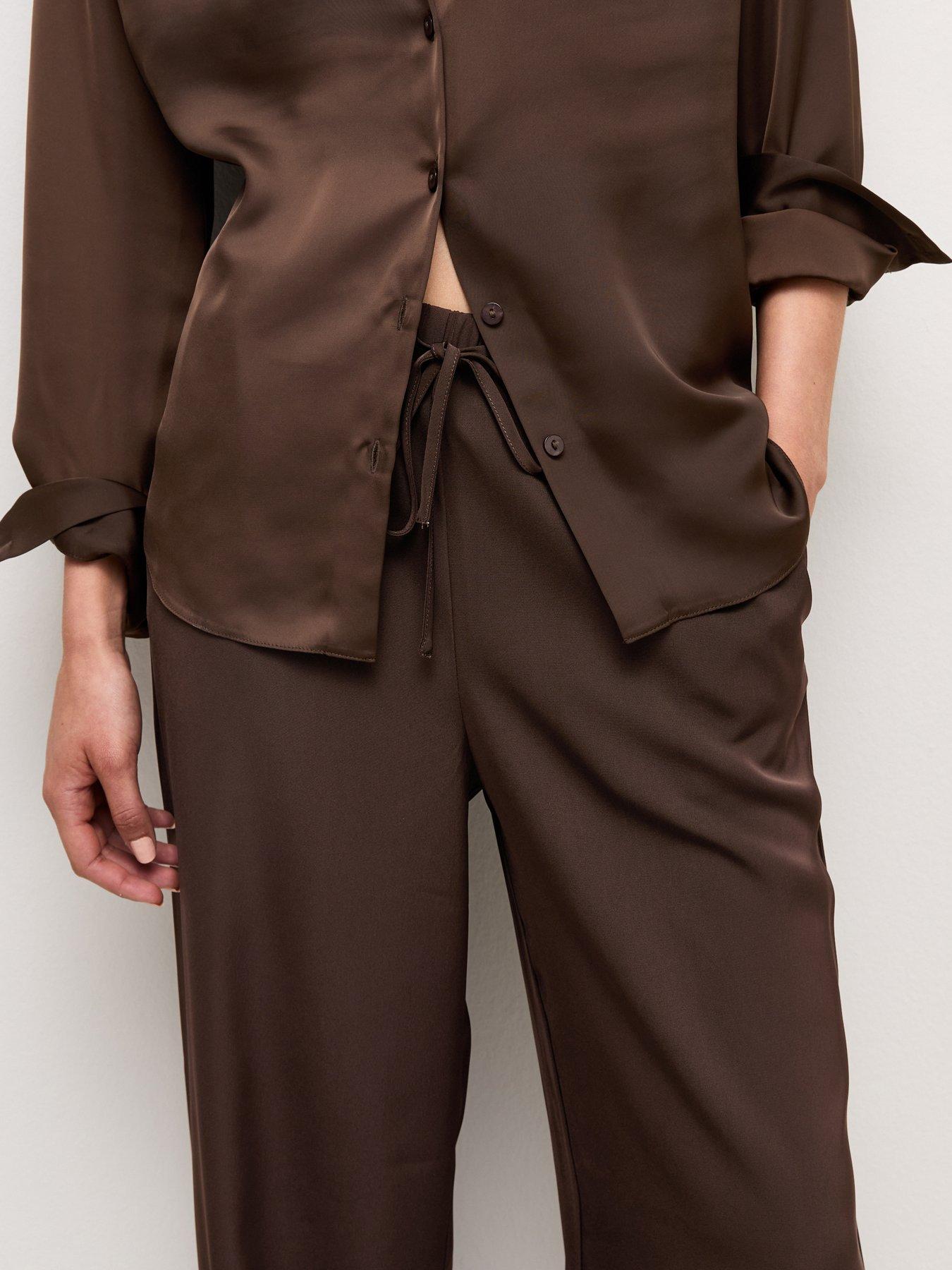 Image 4 of 5 of New Look Women's Satin Wide Leg Trousers - Brown
