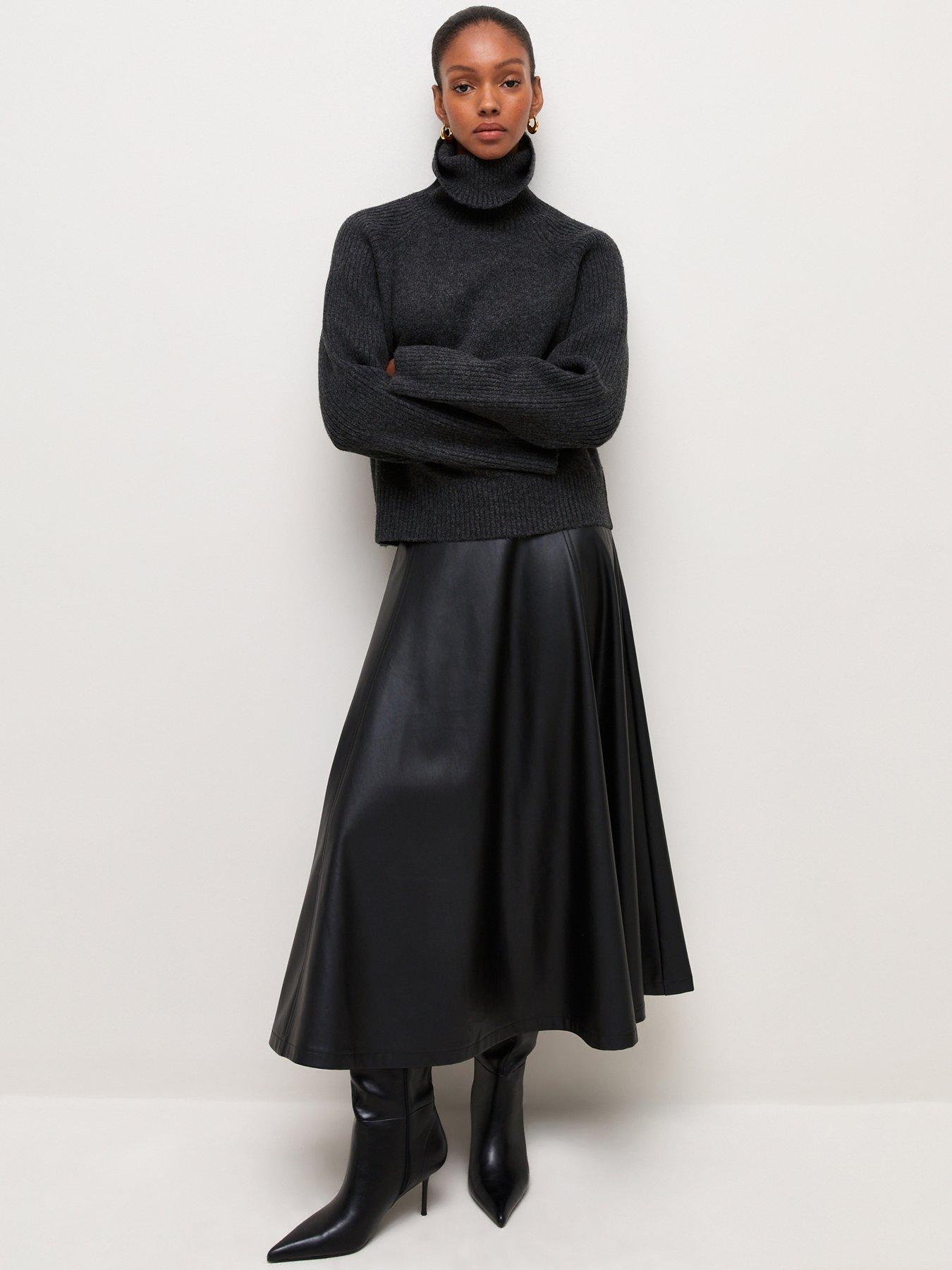 New Look Faux Leather Circle Maxi Skirt - Black