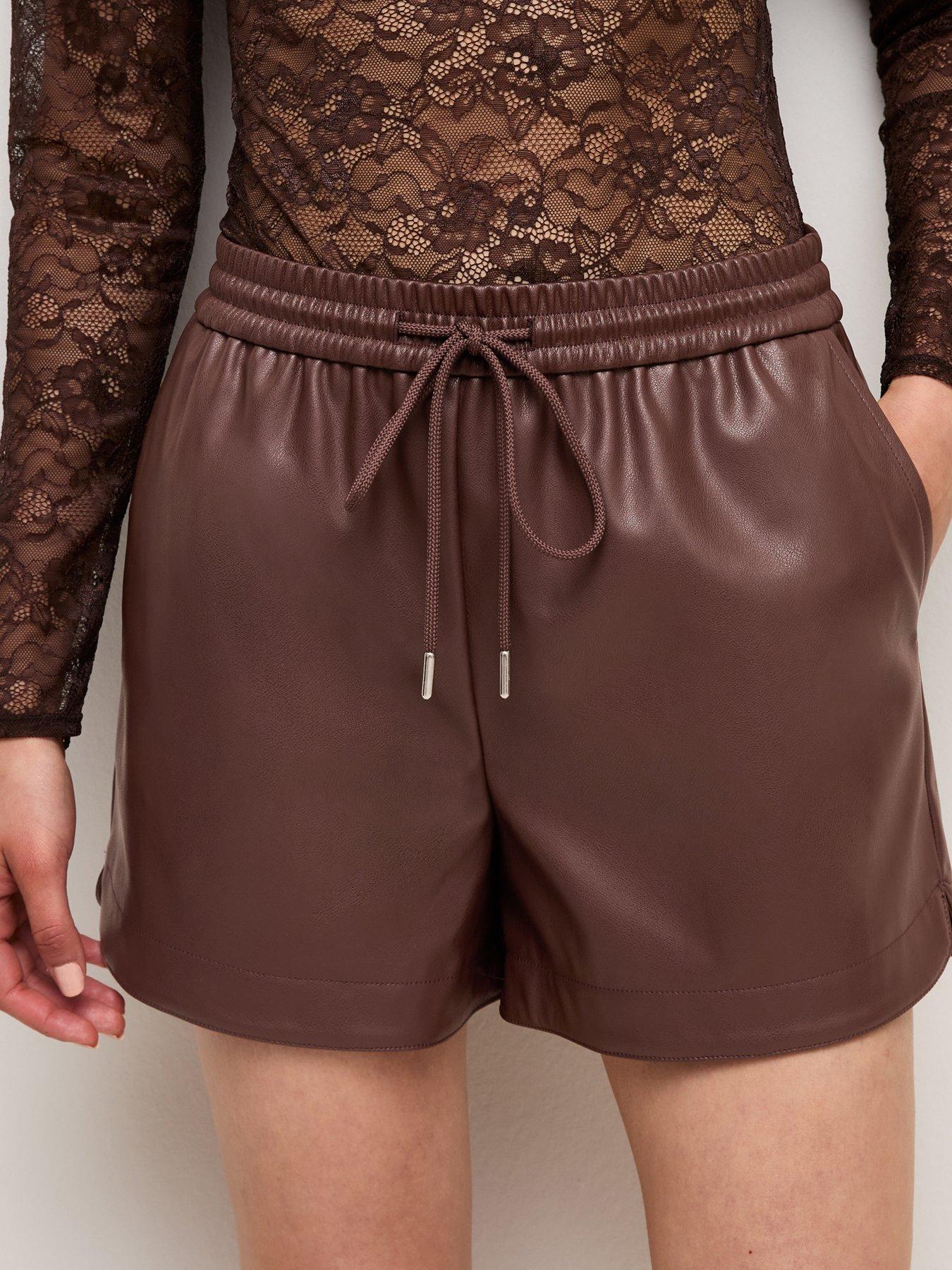 New Look Dark Brown Faux Leather Drawstring Tie Shorts