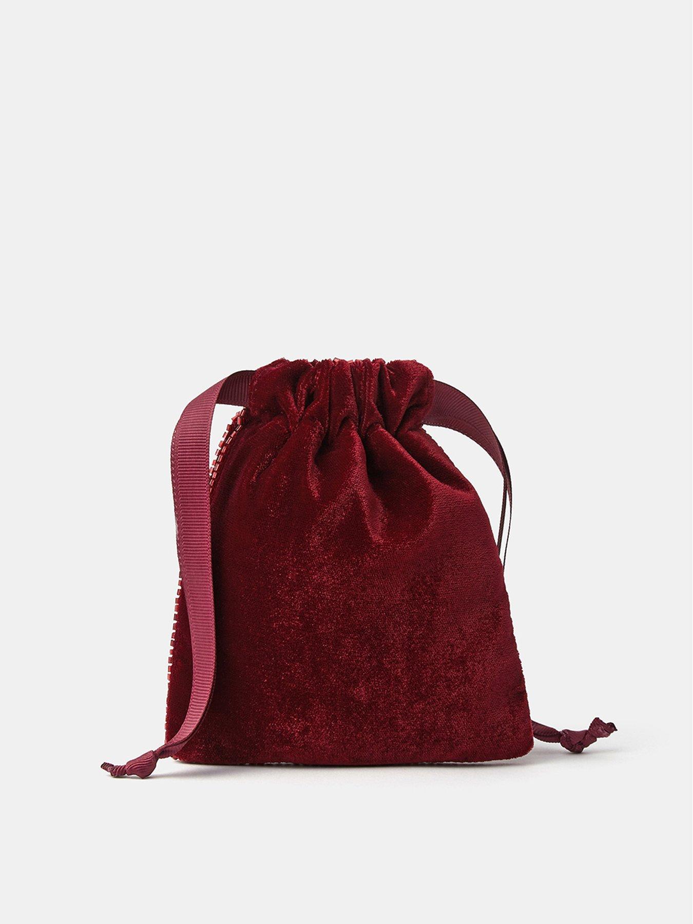 Image 2 of 3 of Accessorize Womens Velvety Beaded Bow Drawstring Bag - Pink