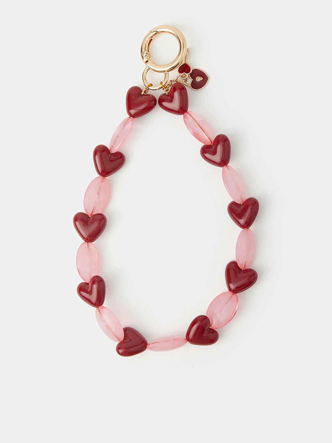 Accessorize Heart Bead Wrist Strap Bag Charm - Red