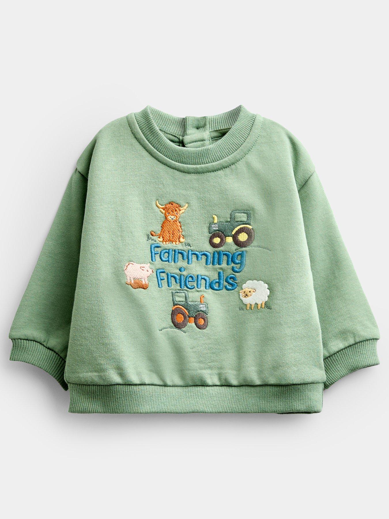 Image 2 of 6 of JoJo Maman Bebe Baby Boys 2 Piece Farming Days Sweatshirt &amp; Jogger Set - Green