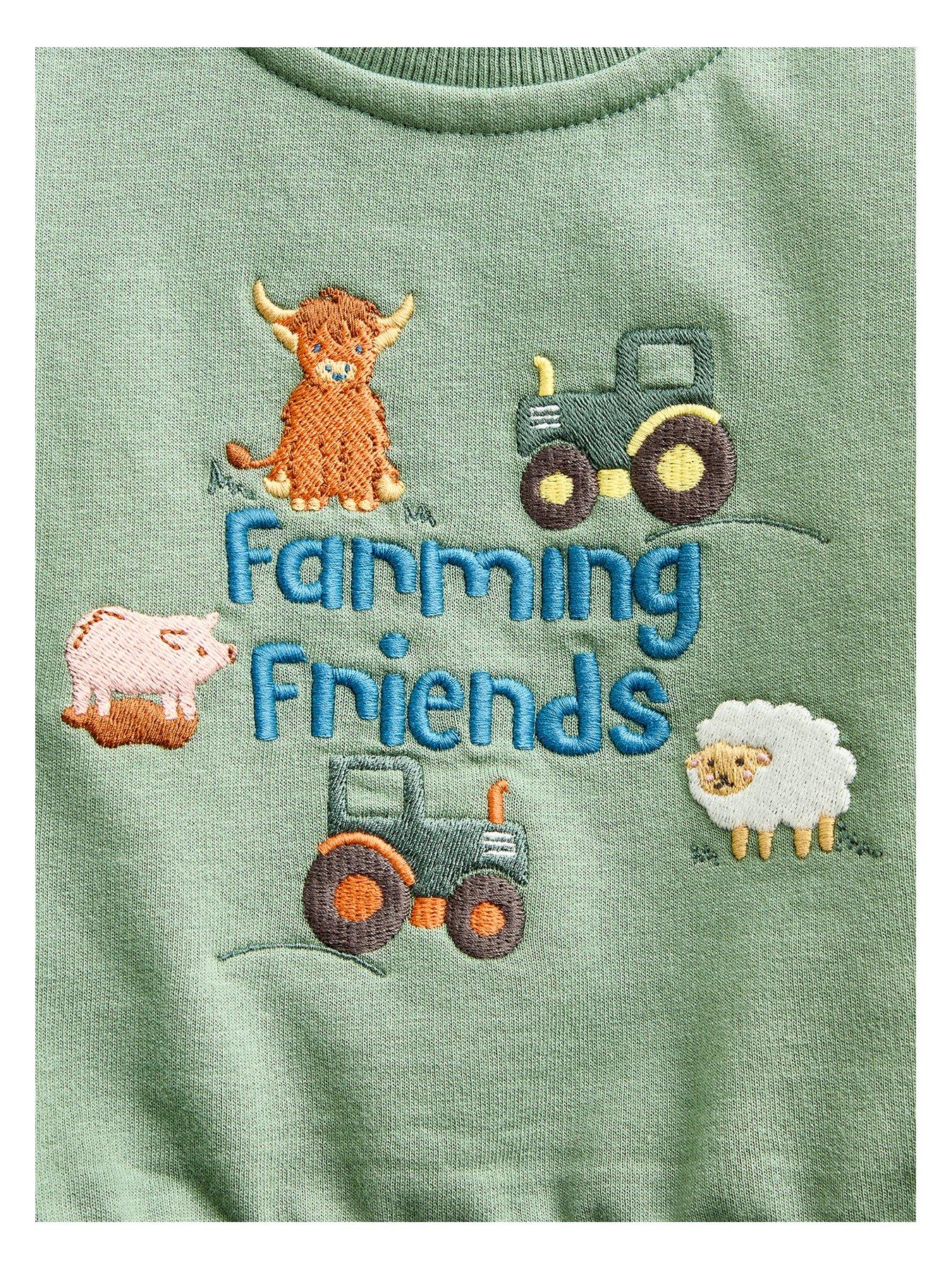 Image 3 of 6 of JoJo Maman Bebe Baby Boys 2 Piece Farming Days Sweatshirt &amp; Jogger Set - Green