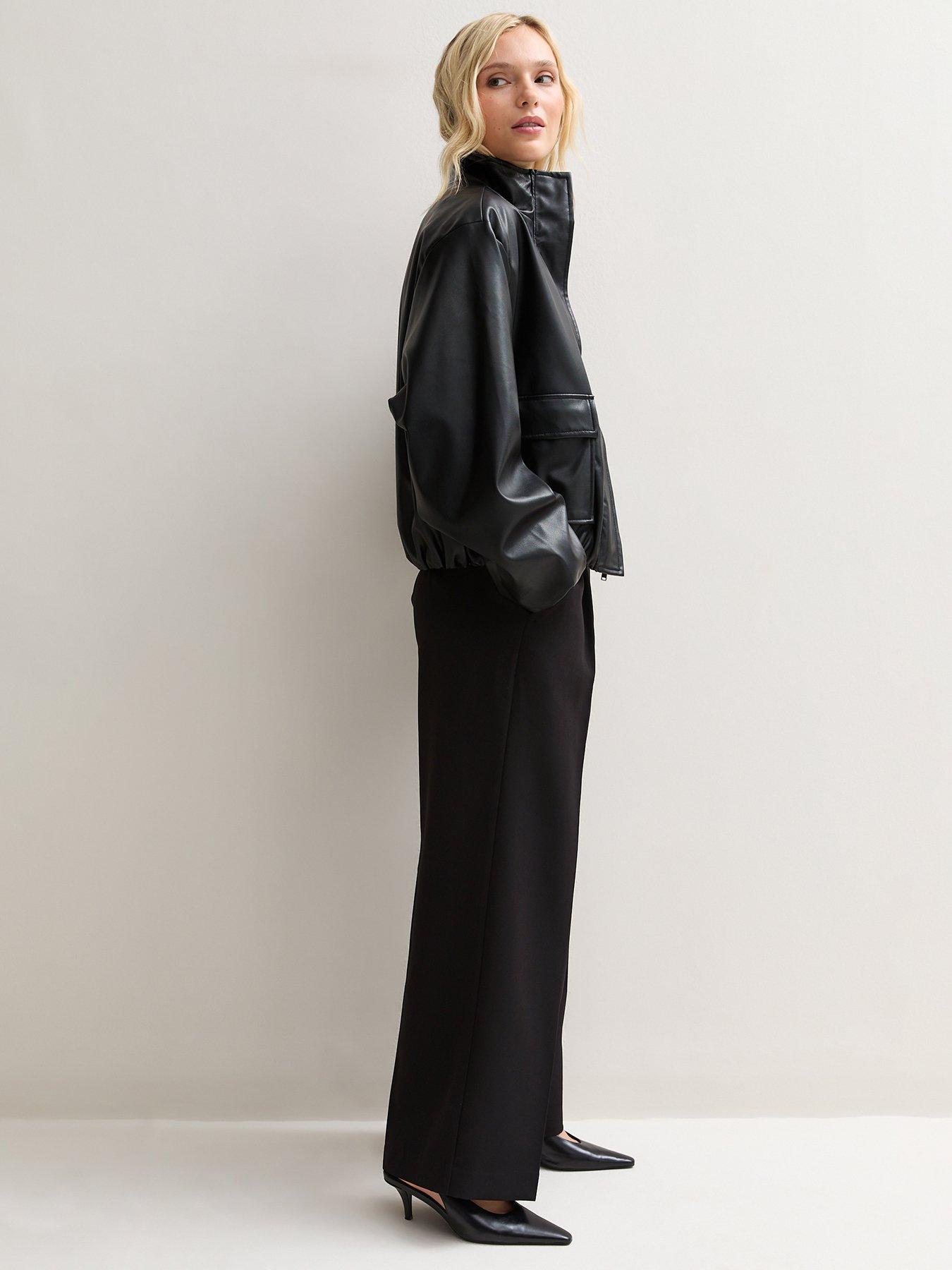 Image 3 of 6 of New Look Petite Black Pull On Wide Leg Trousers