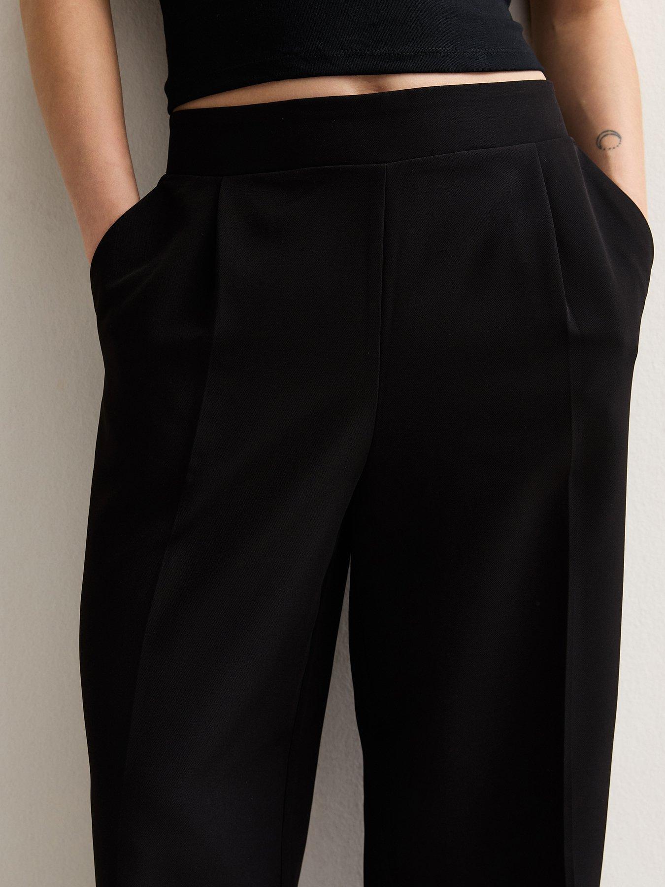 Image 4 of 6 of New Look Petite Black Pull On Wide Leg Trousers