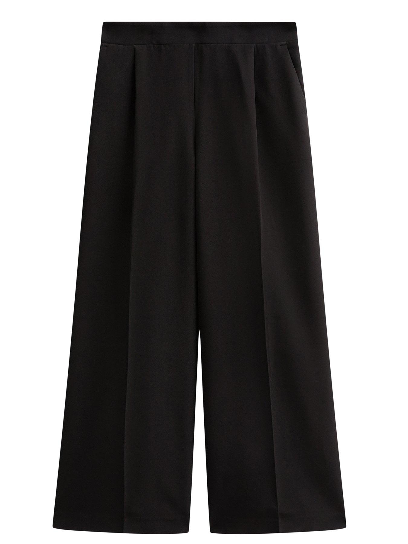 Image 6 of 6 of New Look Petite Black Pull On Wide Leg Trousers