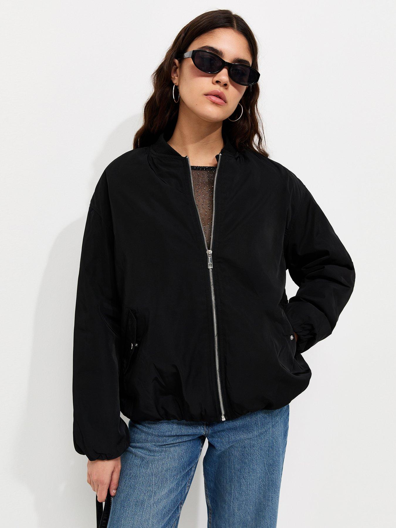 New Look Longline Padded Bomber Jacket - Black