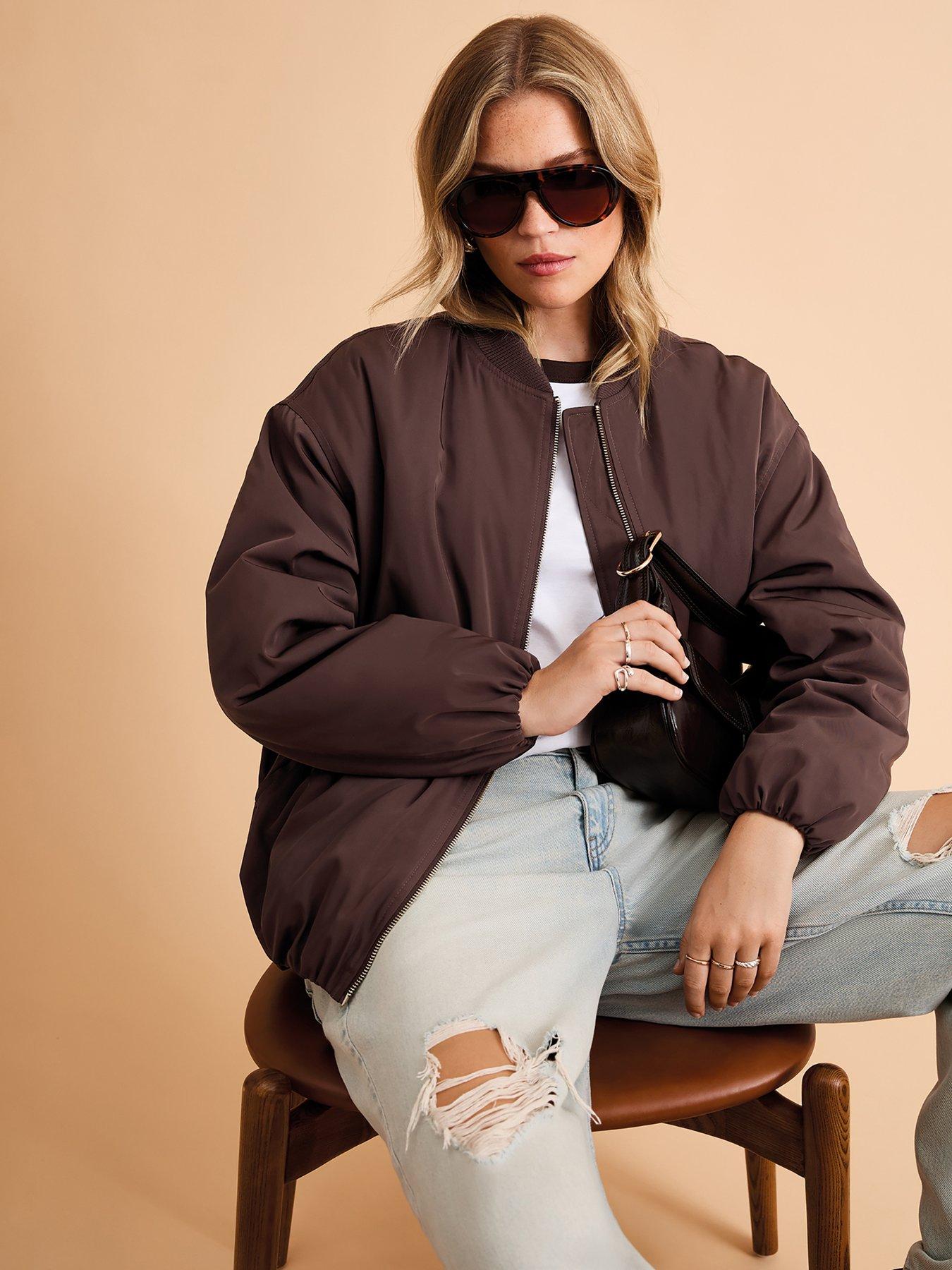 New Look Dark Brown Longline Padded Bomber Jacket