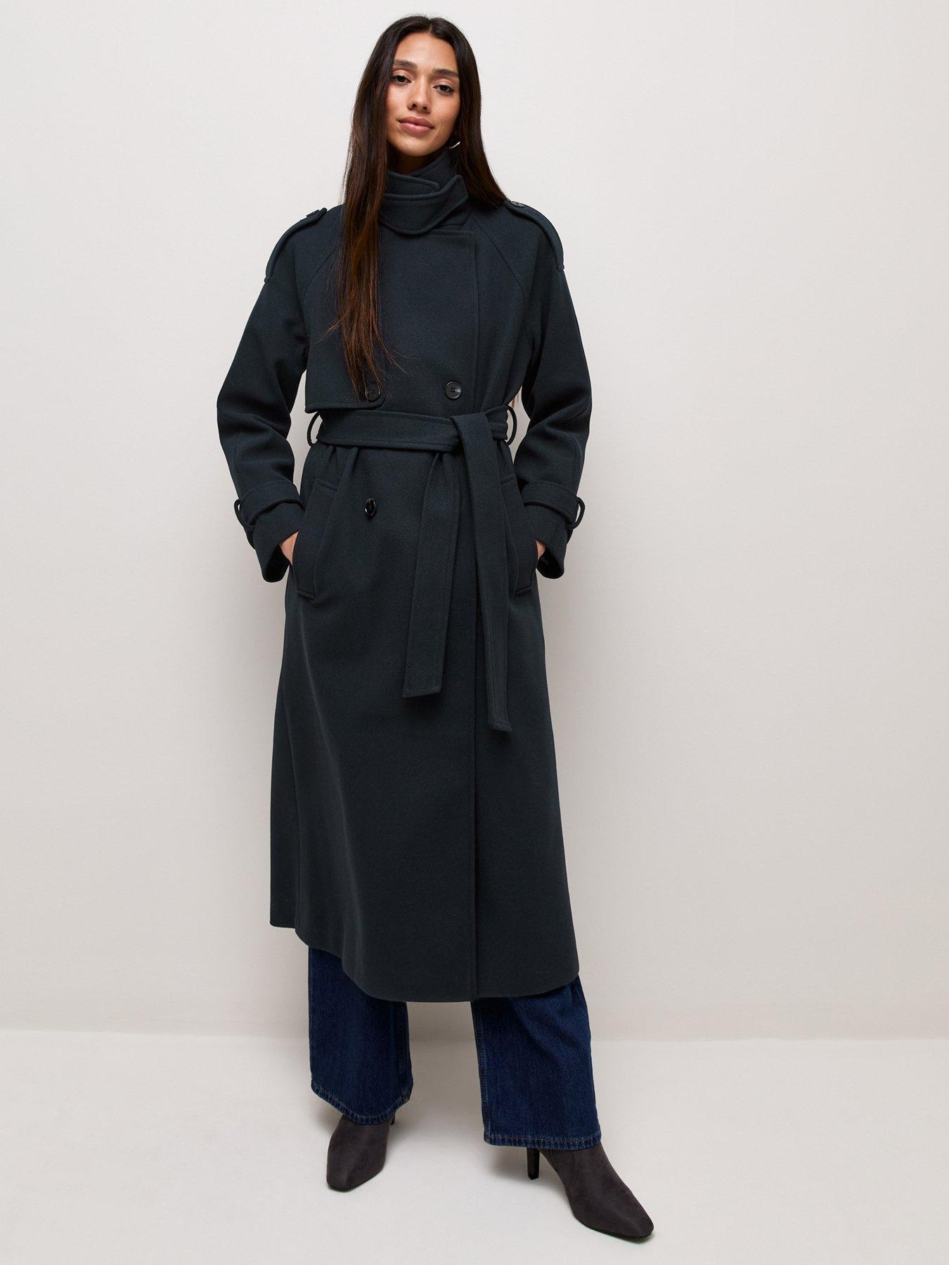New Look Belted Double Breasted Funnel Neck Coat - Blue