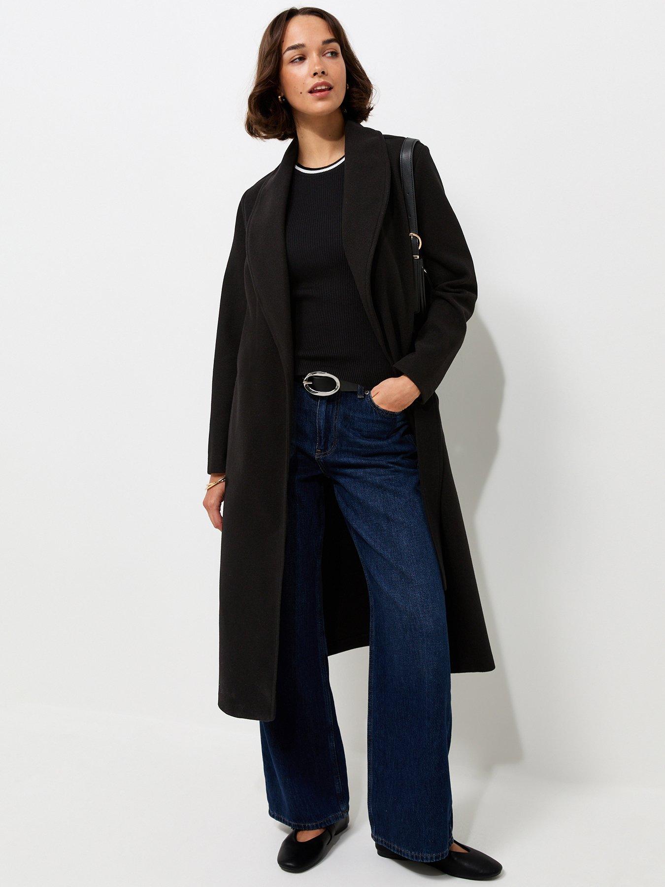 Image 1 of 5 of New Look Womens Shawl Collar Belted Wrap Coat - Black