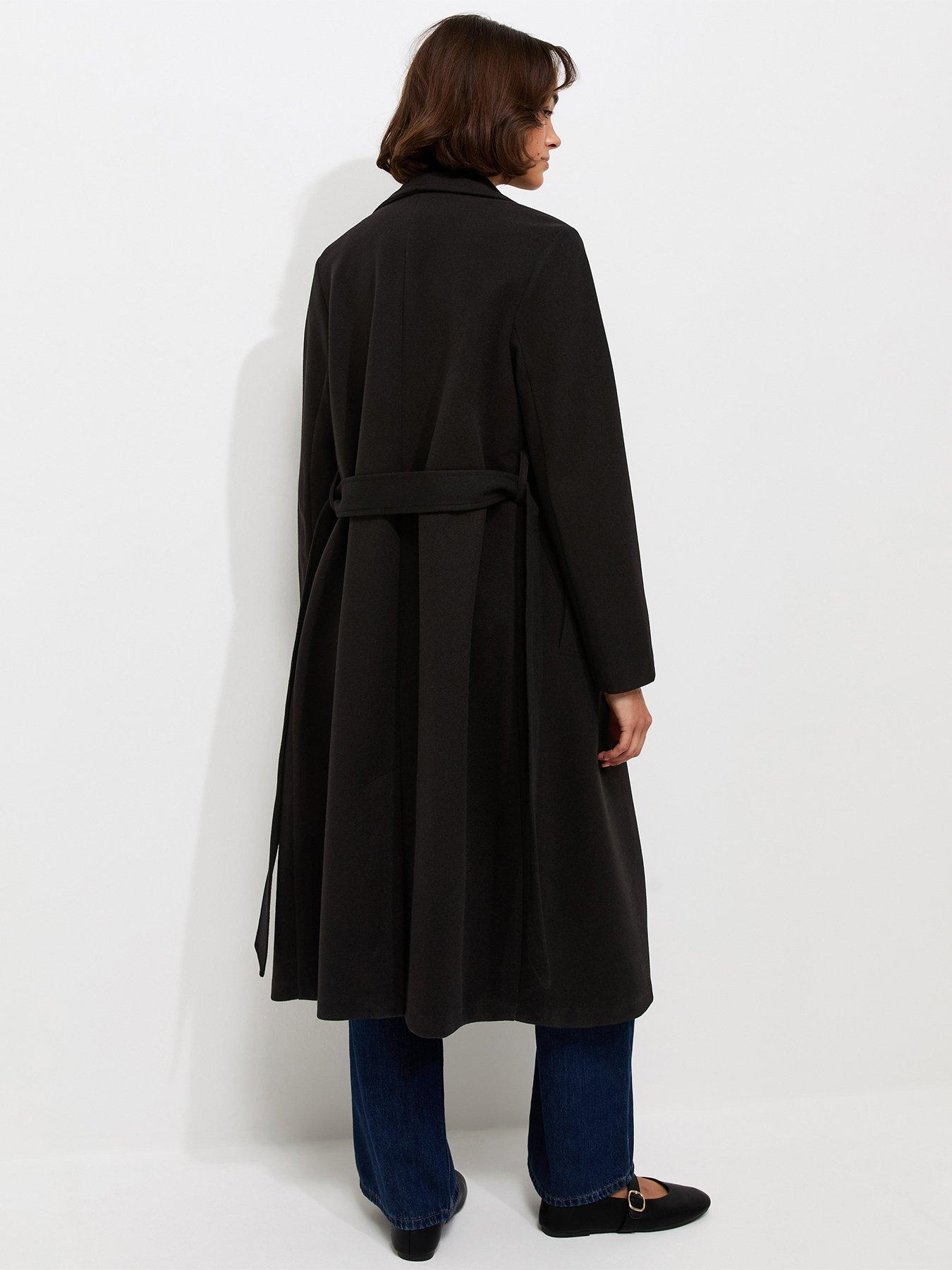 Image 2 of 5 of New Look Womens Shawl Collar Belted Wrap Coat - Black