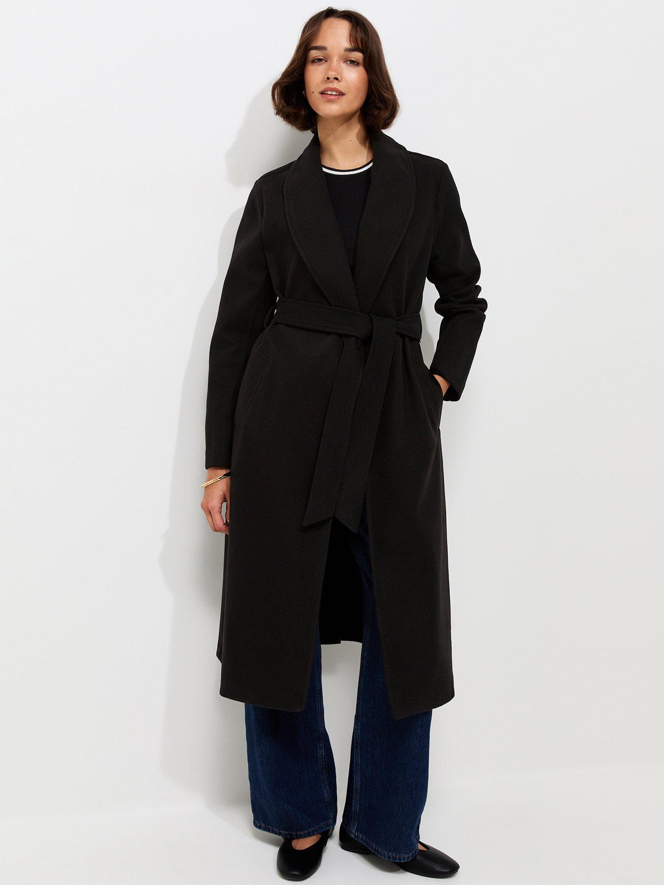 Image 3 of 5 of New Look Womens Shawl Collar Belted Wrap Coat - Black