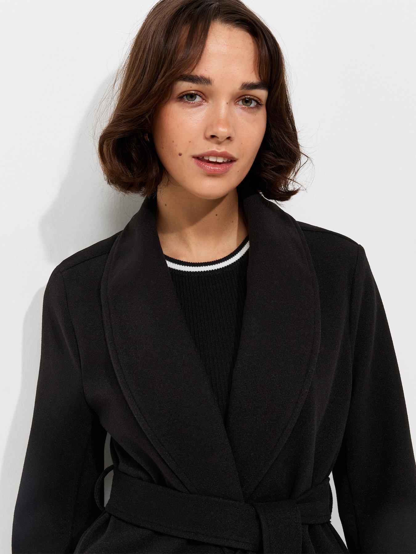 Image 4 of 5 of New Look Womens Shawl Collar Belted Wrap Coat - Black